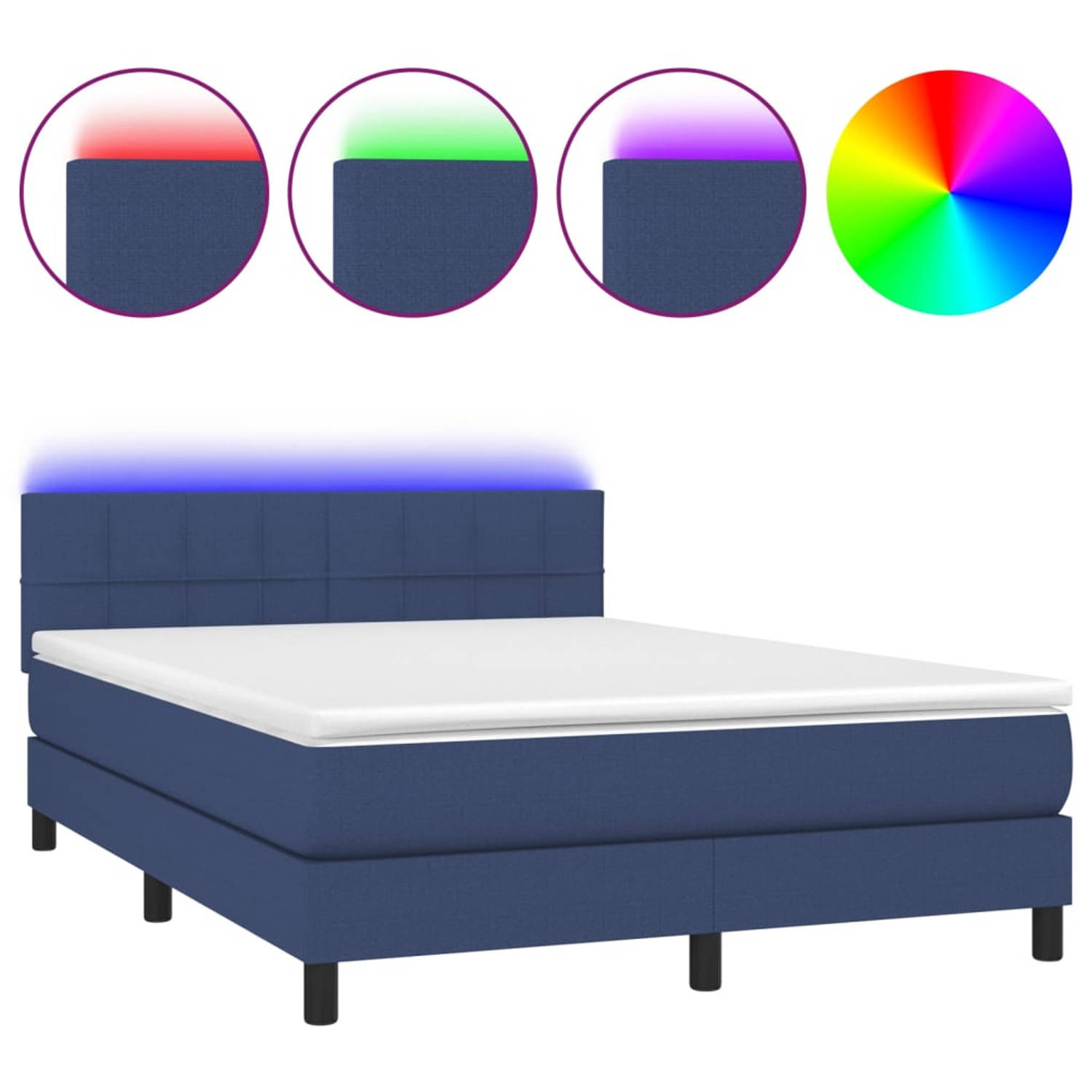The Living Store Boxspring Bed 2-persoons Blauw 193x144x78-88 cm Met verstelbaar hoofdbord en kleurr