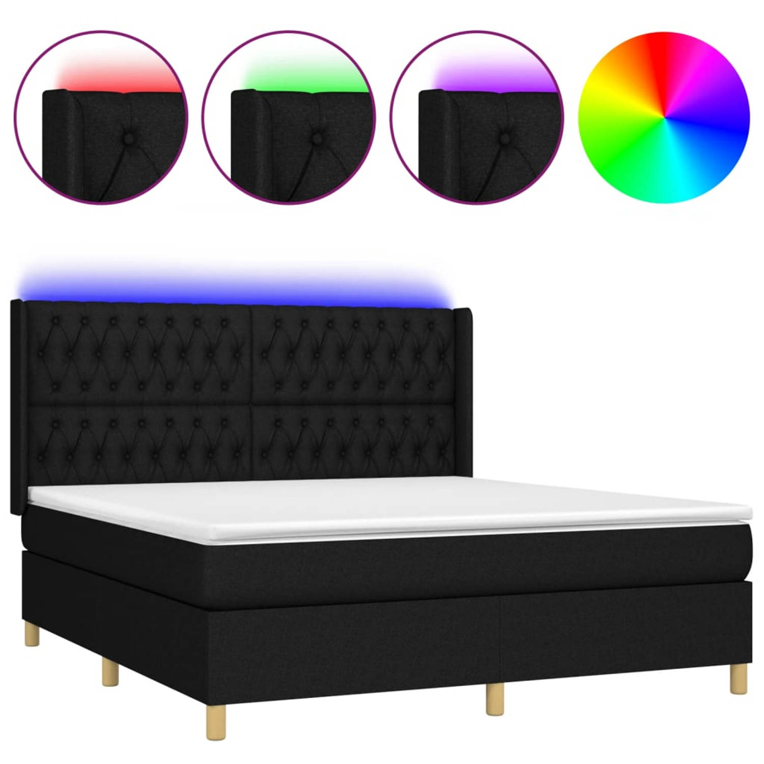 The Living Store Boxspring met matras en LED stof zwart 160x200 cm - Bed