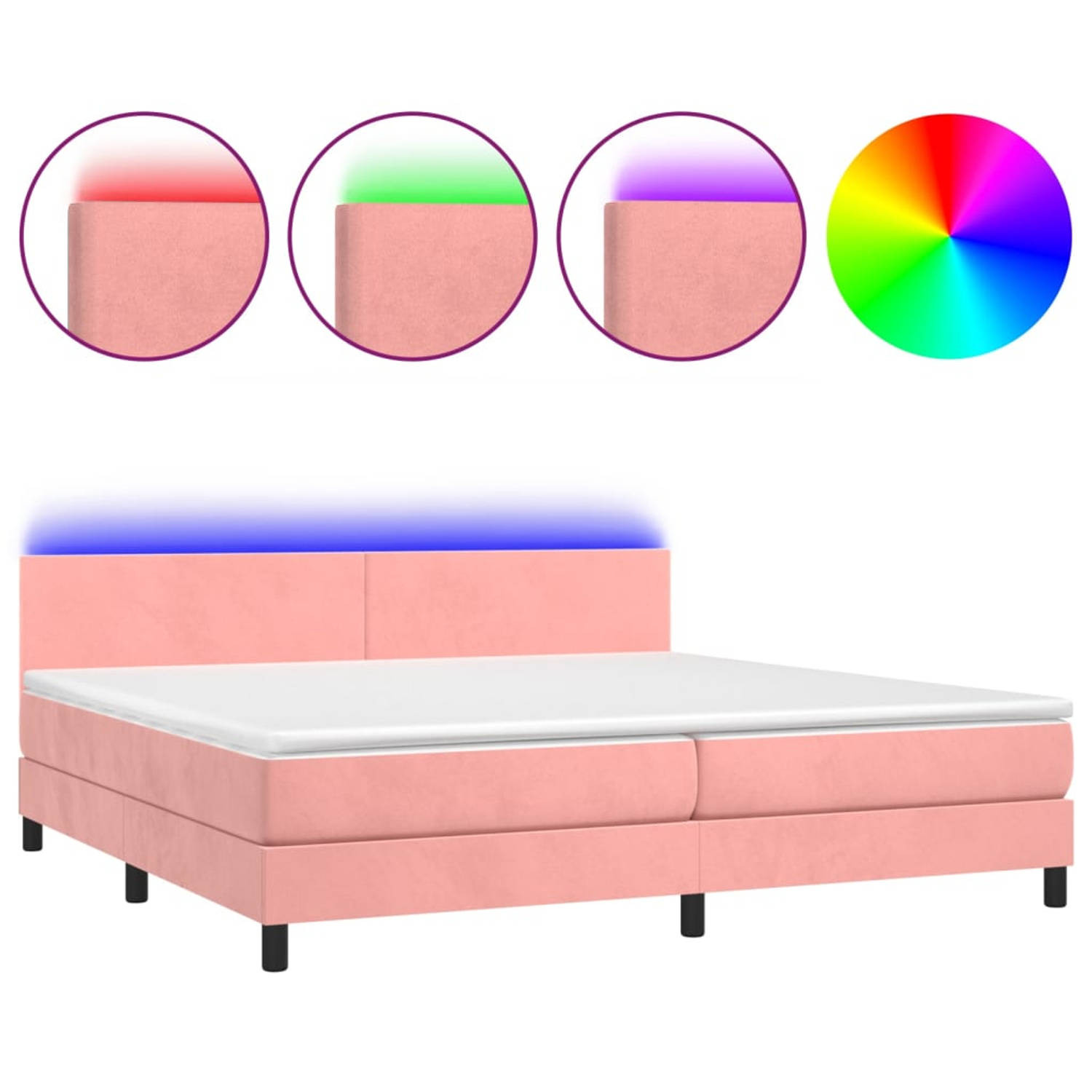 The Living Store Boxspring met matras en LED fluweel roze 200x200 cm - Bed