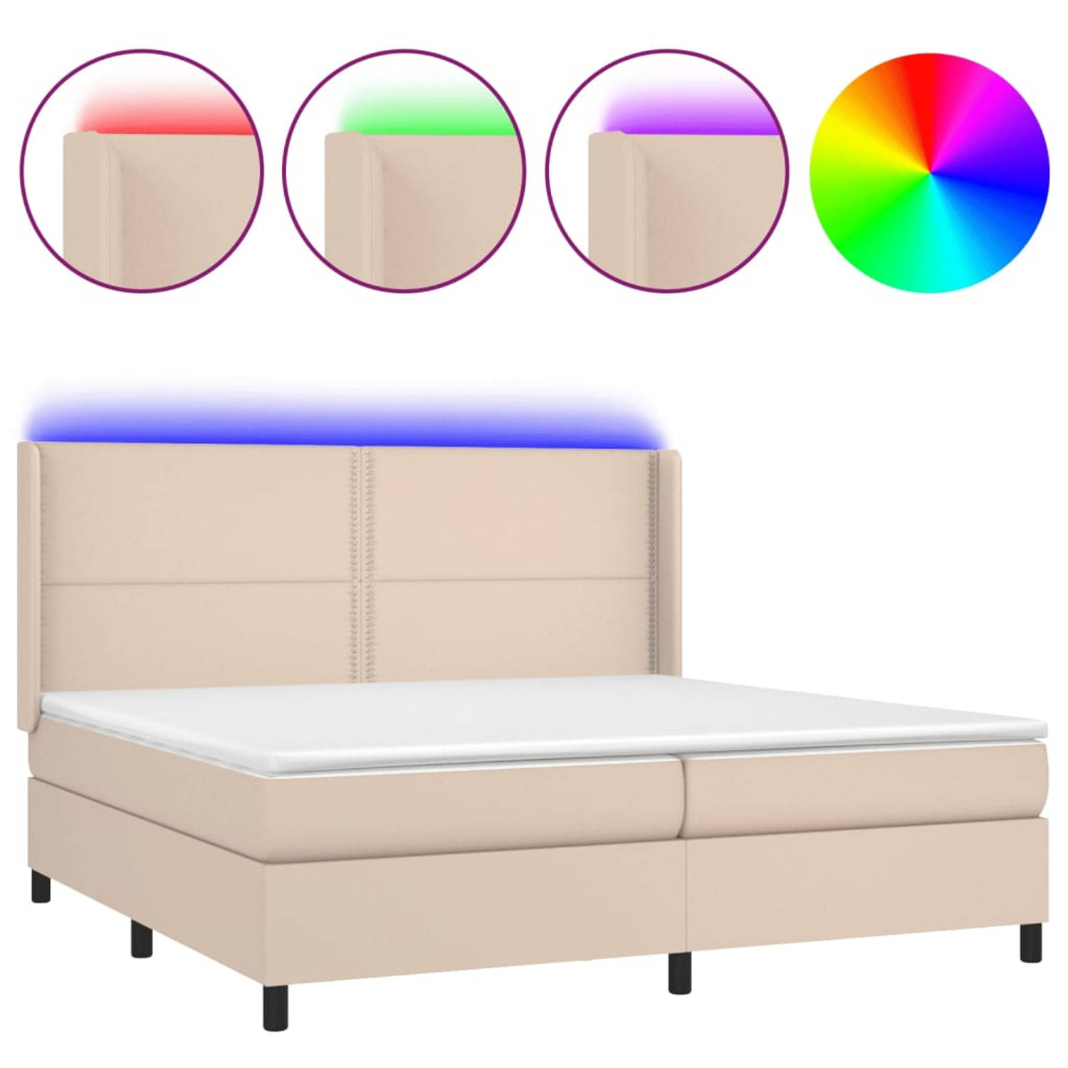 The Living Store Boxspring met matras en LED kunstleer cappuccinokleur 200x200cm - Boxspring - Boxsprings - Bed - Slaapmeubel - Boxspringbed - Boxspring Bed - Tweepersoonsbed - Bed