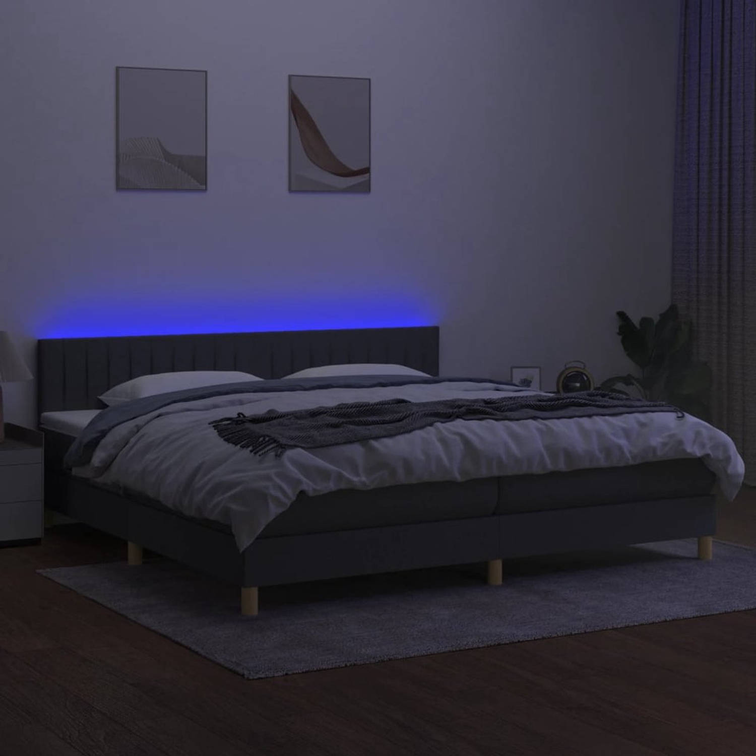 The Living Store Boxspring Bed - LED-verlichting - Pocketvering matras - Huidvriendelijk topmatras - Donkergrijs - 203x200x78/88 cm