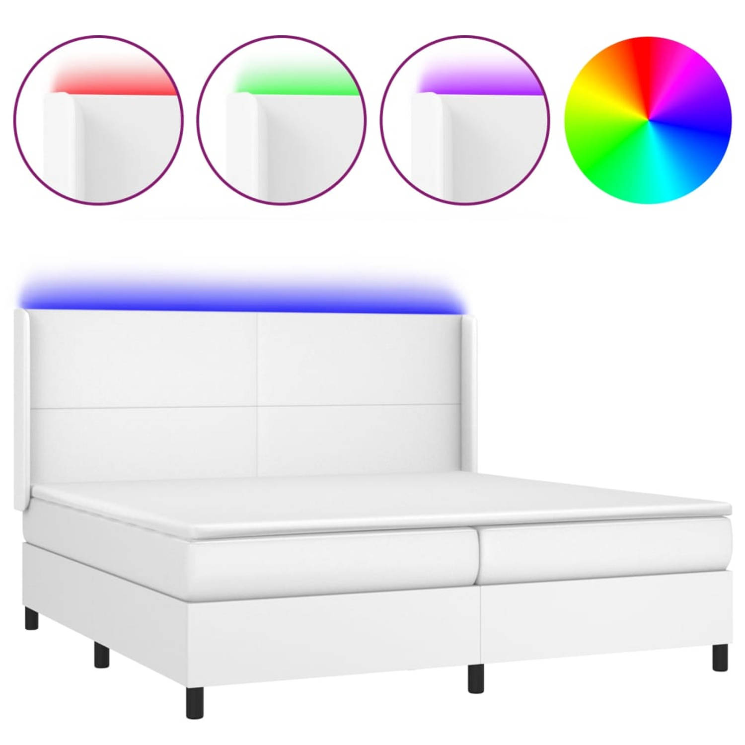 The Living Store Boxspring met matras en LED kunstleer wit 200x200 cm - Bed