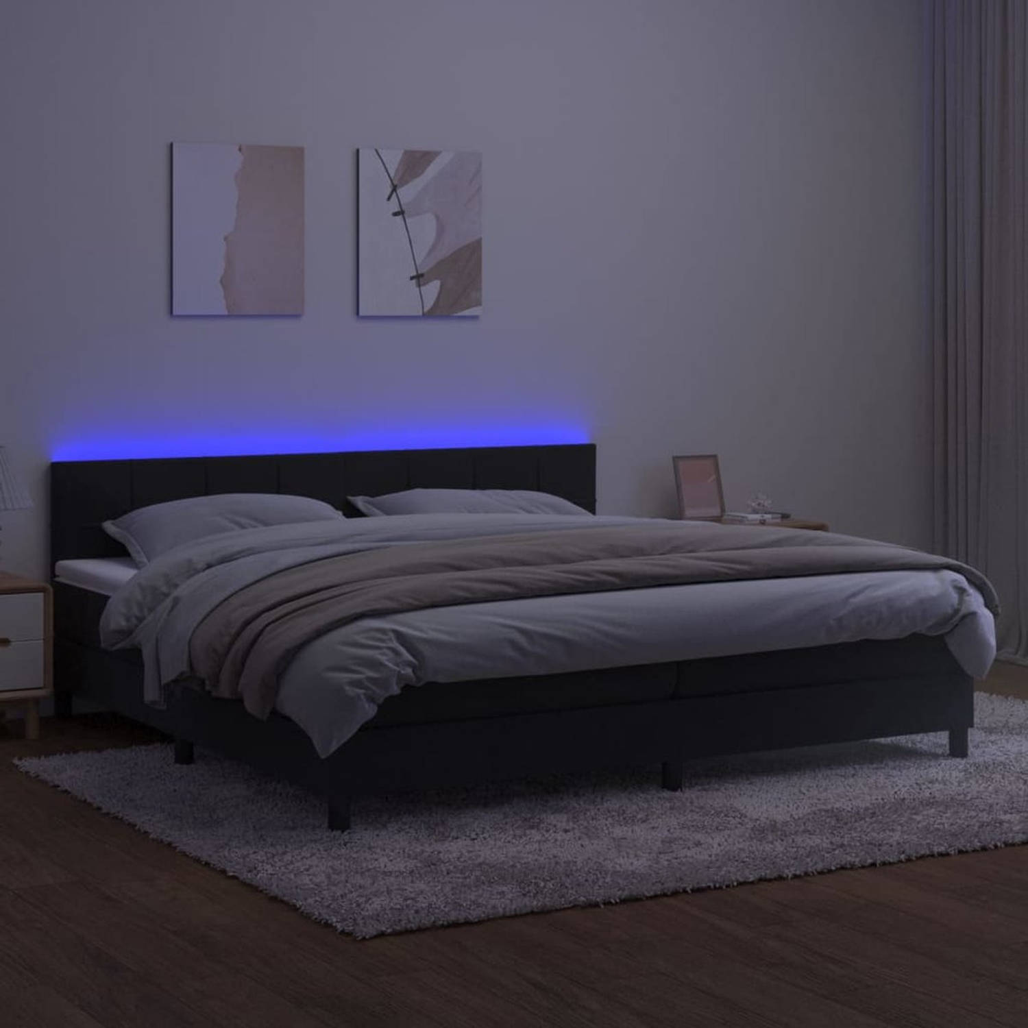 The Living Store Boxspring - LED - Fluwelen stof - Verstelbaar hoofdbord - Pocketvering matras - Huidvriendelijk