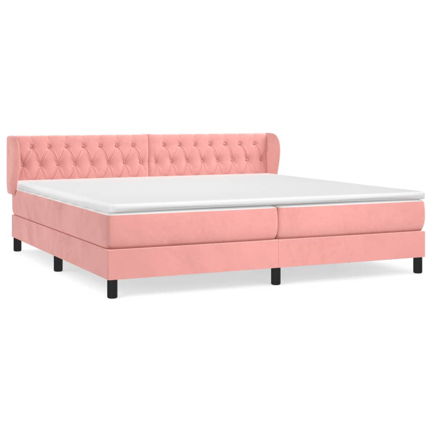 The Living Store Boxspring met matras fluweel roze 200x200 cm - Bed