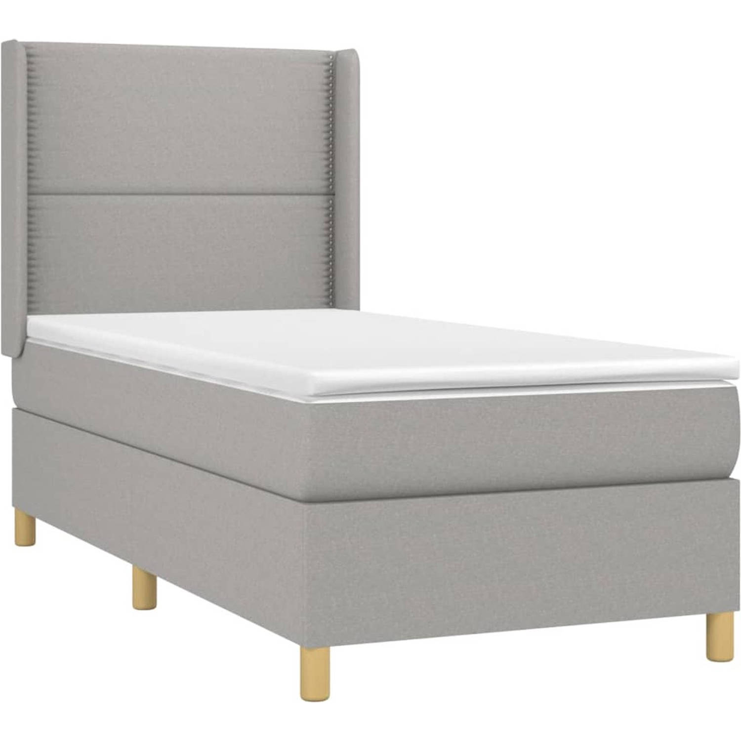 The Living Store Boxspringbed - The Living Store - Bed - 203x93x118/128cm - Lichtgrijs - Pocketvering