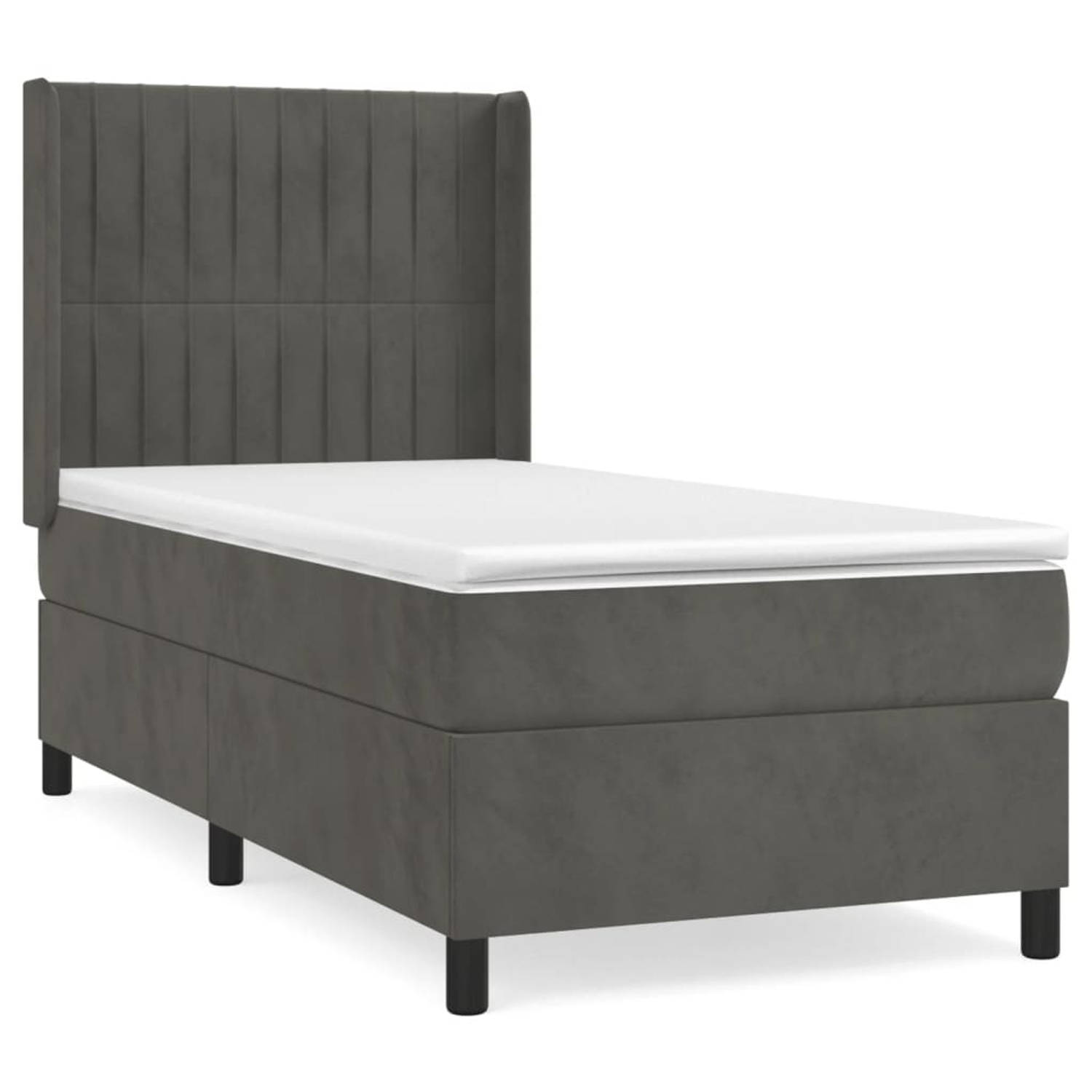 The Living Store Boxspringbed - fluweel - 193x93x118/128 cm - donkergrijs