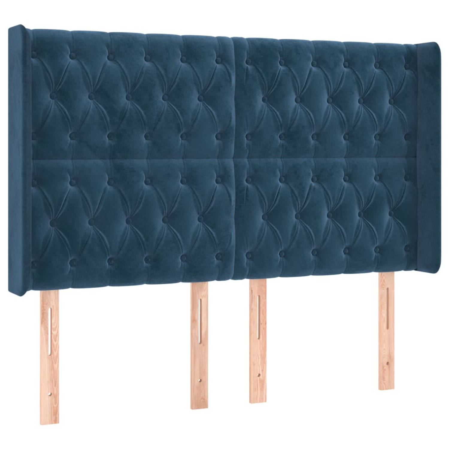 The Living Store Hoofdbord met randen 147x16x118/128 cm fluweel donkerblauw - Bedonderdeel