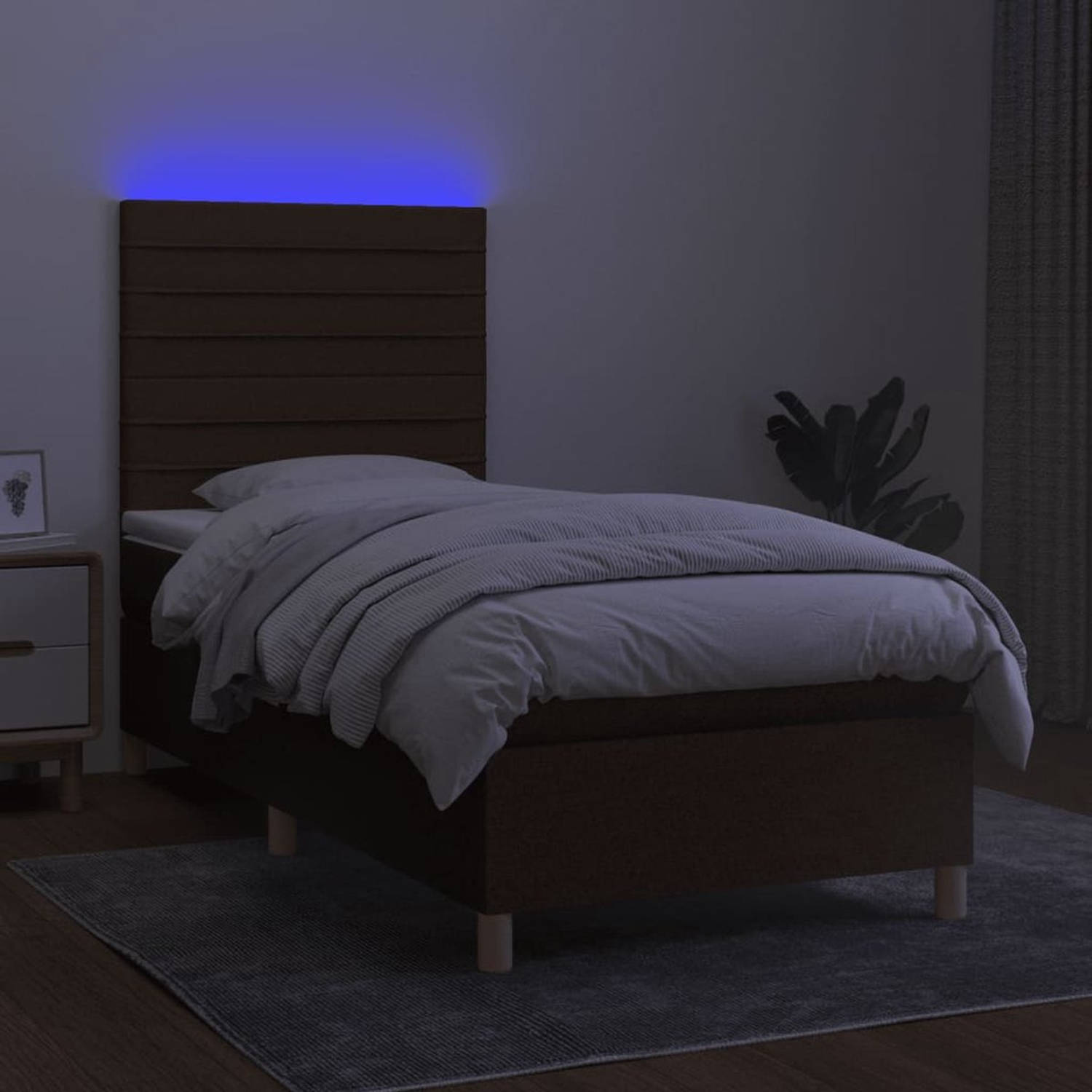 The Living Store Boxspring - donkerbruin - 203 x 100 x 118/128 cm - LED-verlichting - Pocketvering matras -