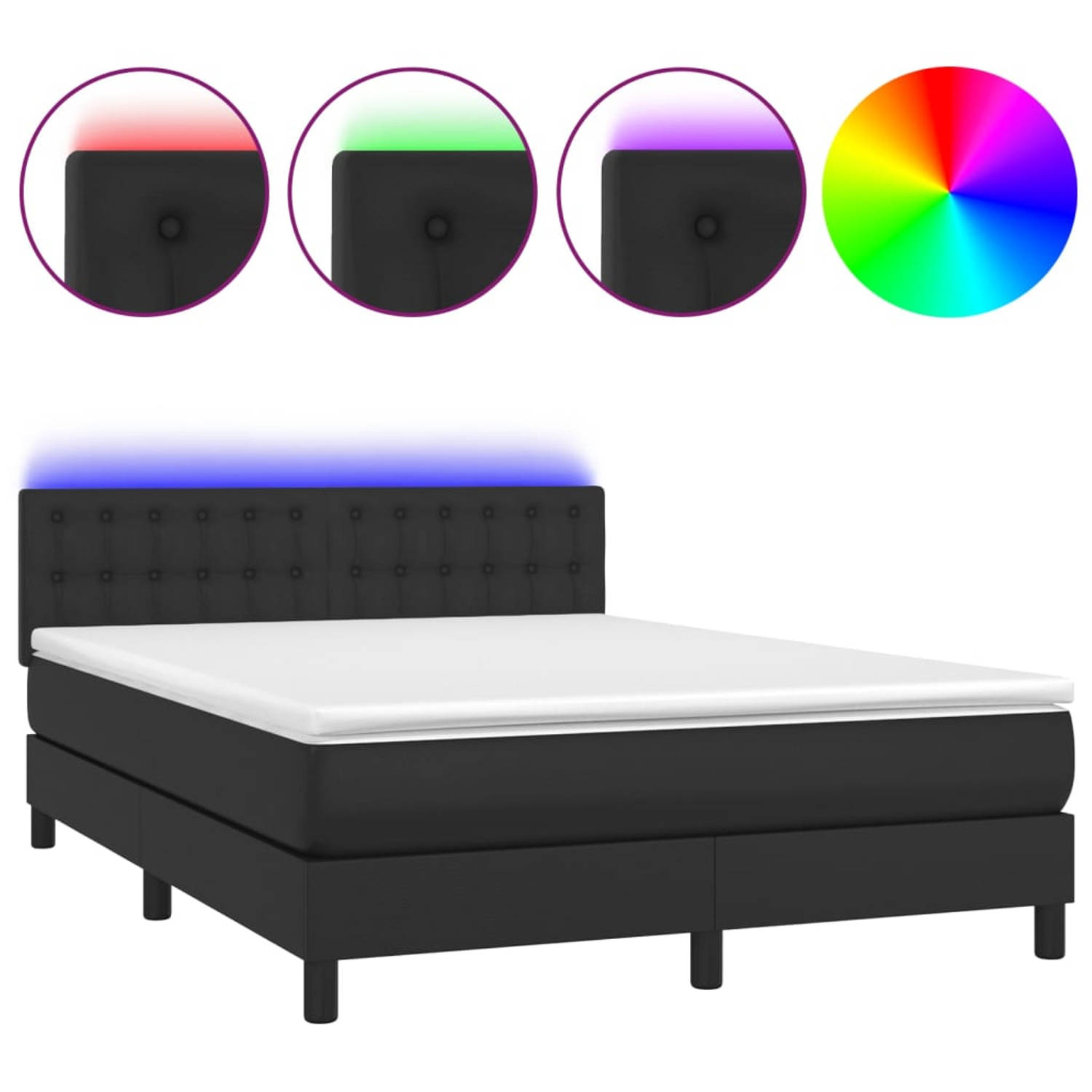 The Living Store Boxspring met matras en LED kunstleer zwart 140x190 cm - Boxspring - Boxsprings - Bed - Slaapmeubel - Boxspringbed - Boxspring Bed - Tweepersoonsbed - Bed Met Matr