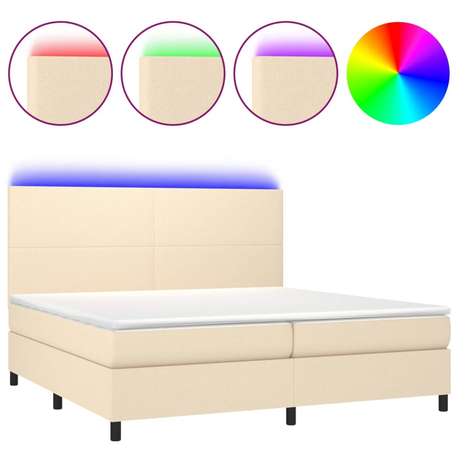 The Living Store Boxspring met matras en LED stof crèmekleurig 200x200 cm - Boxspring - Boxsprings - Bed - Slaapmeubel - Boxspringbed - Boxspring Bed - Tweepersoonsbed - Bed Met Ma