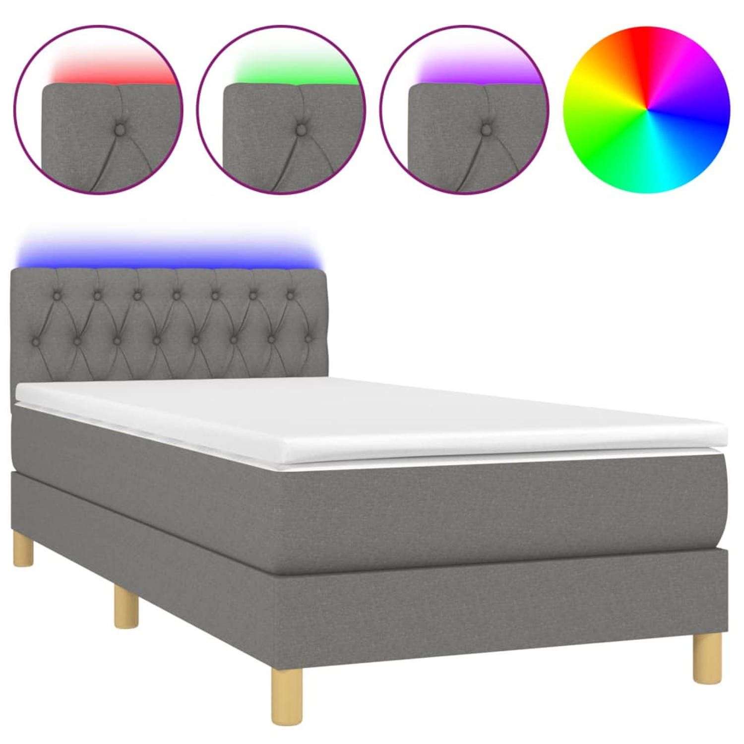 The Living Store Boxspring met matras en LED stof donkergrijs 90x200 cm - Boxspring - Boxsprings - Bed - Slaapmeubel - Boxspringbed - Boxspring Bed - Tweepersoonsbed - Bed Met Matr