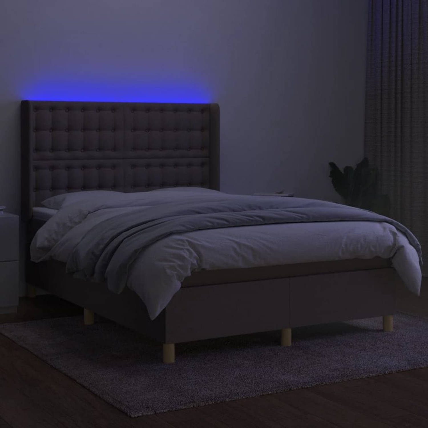 The Living Store Boxspring Bed - Taupe - 203 x 147 x 118/128 cm - LED Verlichting - Pocketvering Matras -