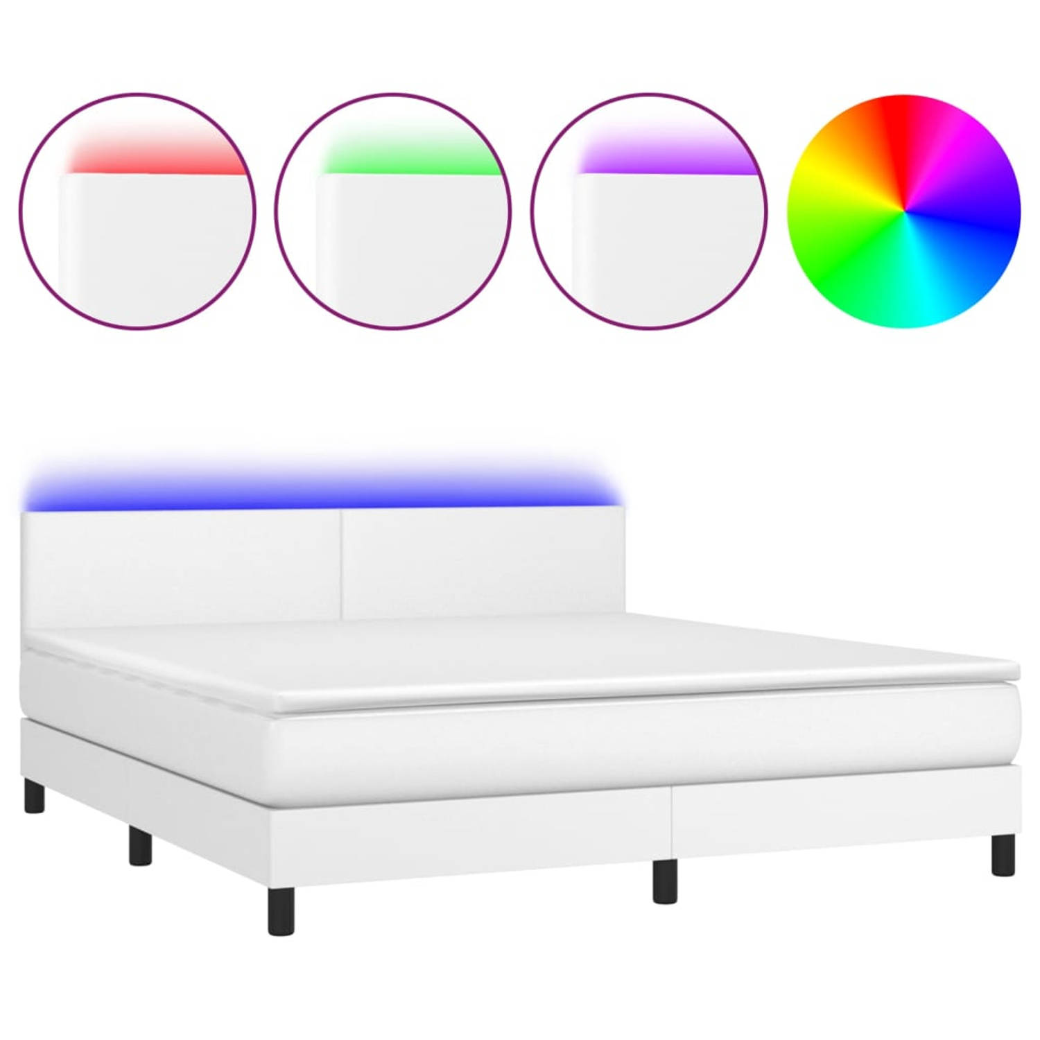 The Living Store Boxspring Bed - Wit - 203 x 160 x 78/88 cm - Hoogwaardig kunstleer met verstelbaar hoofdbord - LED-verlichting - Pocketvering matras - Huidvriendelijk topmatras