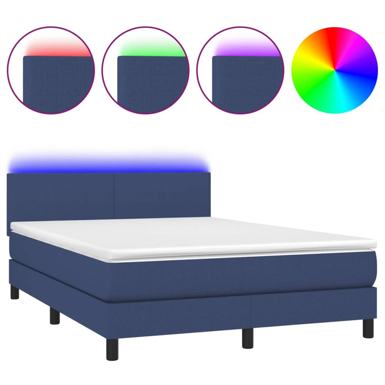 The Living Store Boxspring met matras en LED stof blauw 140x200 cm - Bed