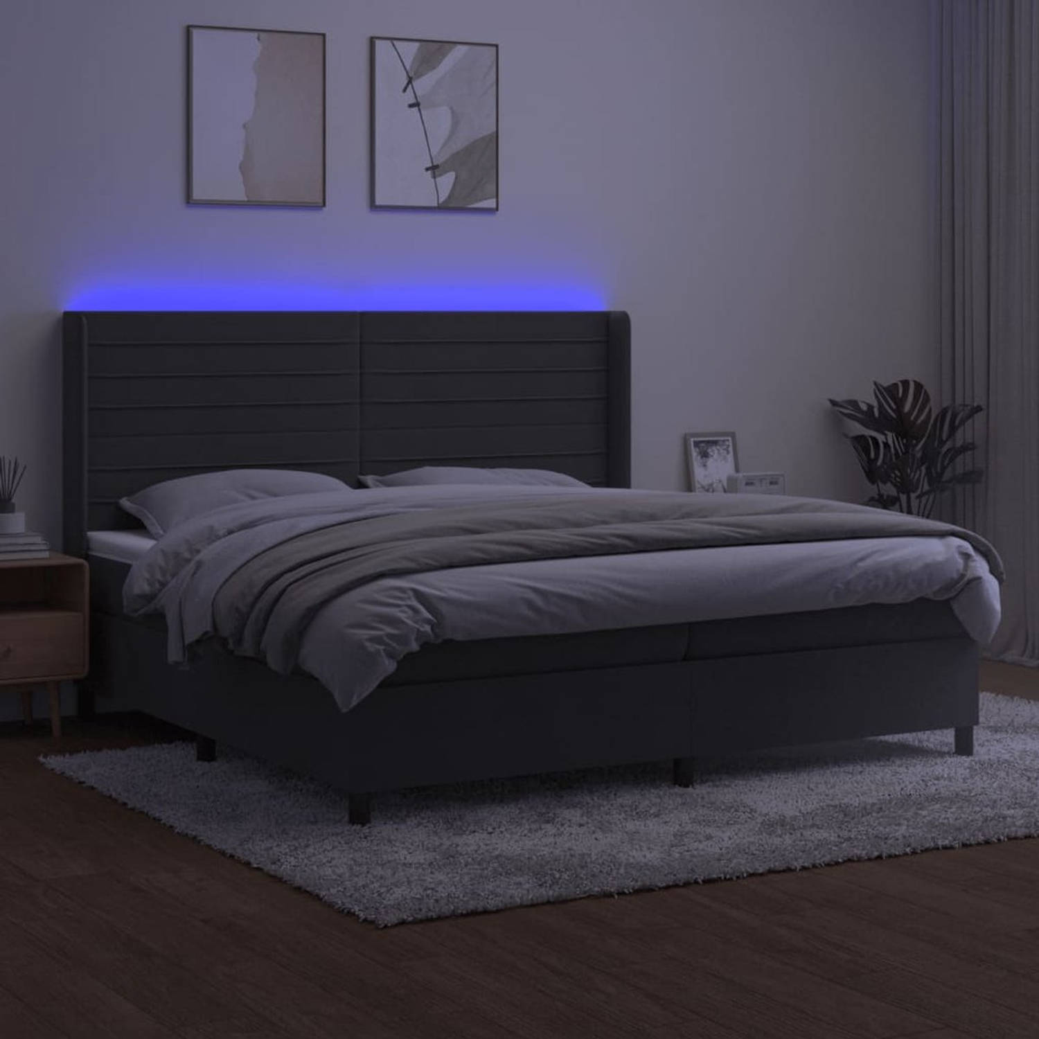 The Living Store Boxspring Bed - 203x203 cm - Zacht fluweel - Praktisch hoofdbord - Kleurrijke LED-verlichting - Pocketvering matras - Huidvriendelijk topmatras - 2 LED-strips