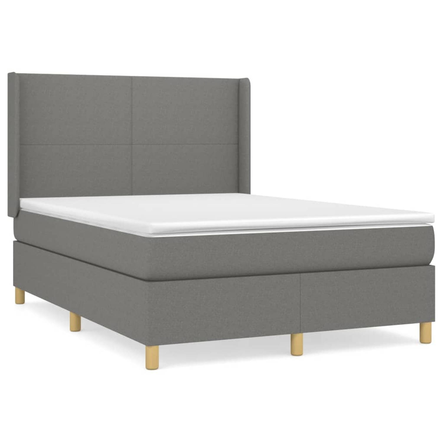 The Living Store Boxspringbed - Donkergrijs - 193x147x118/128 cm - Pocketvering matras - Middelharde ondersteuning - Huidvriendelijk topmatras - Inclusief montagehandleiding