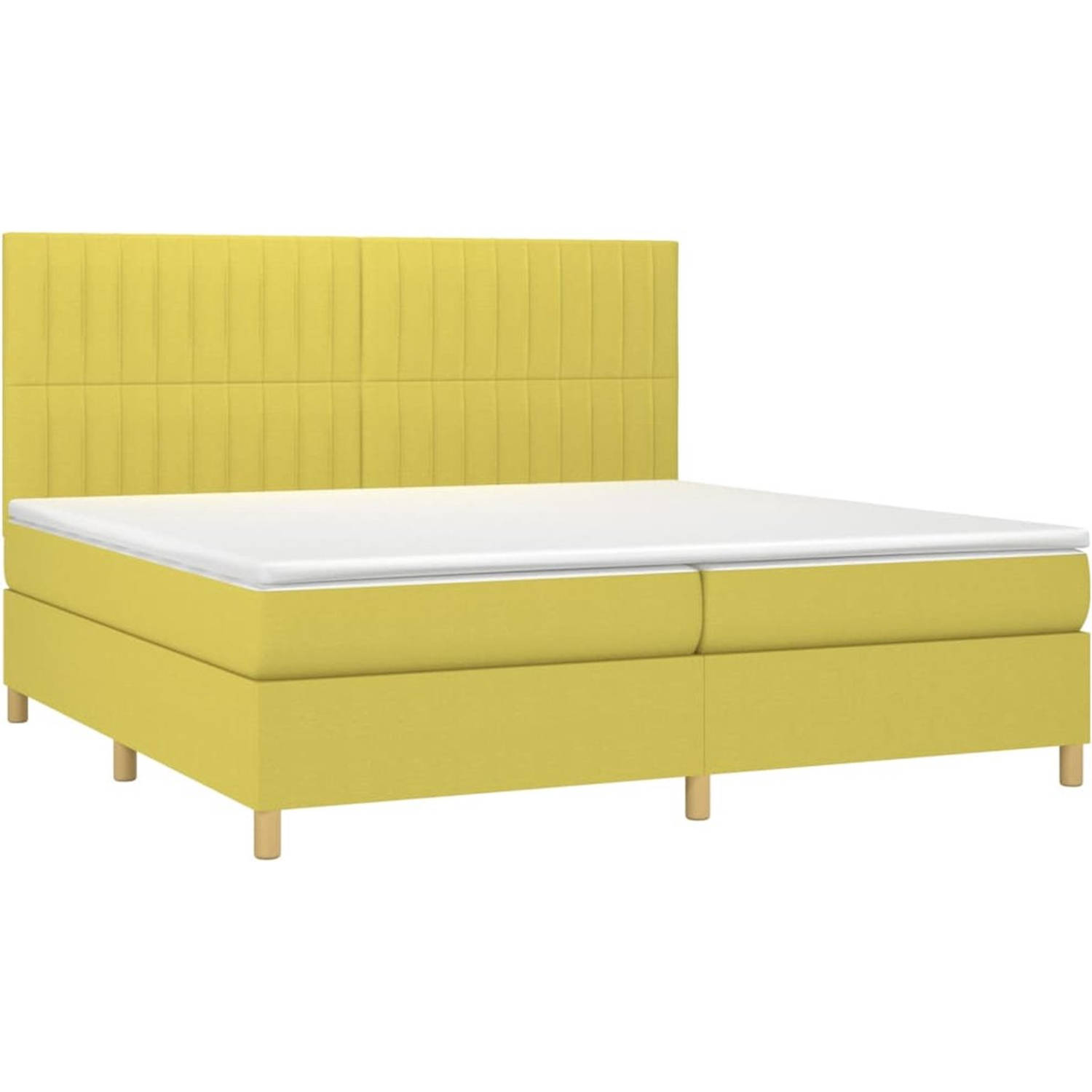 The Living Store Boxspring - Groene stoffen bed met verstelbaar hoofdbord - 203x200x118/128cm - LED-verlichting - Pocketvering matras - Huidvriendelijk topmatras - Incl - montageha