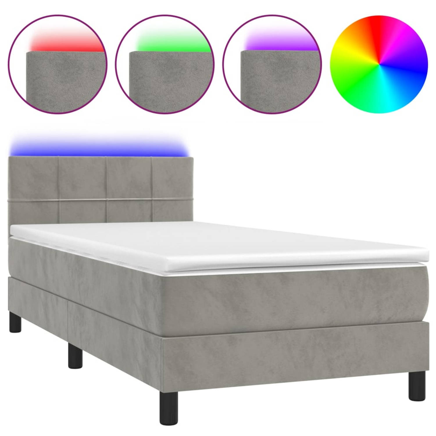 The Living Store Bed LED-lampjes Lichtgrijs Fluweel 203x90x78/88cm