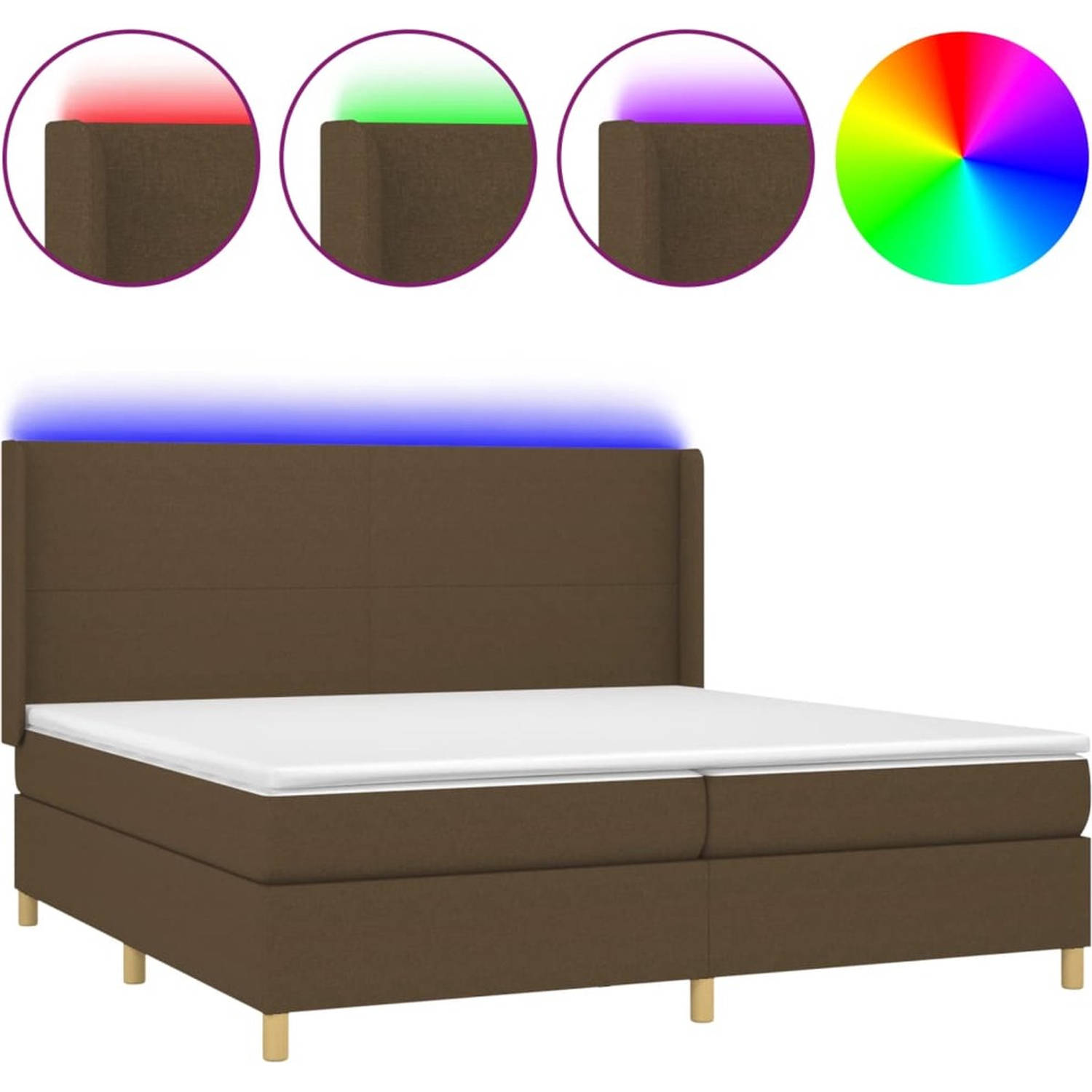 The Living Store Boxspring Dark Brown - Pocket Spring Mattress - Breathable Fabric - Adjustable Headboard - Colorful LED Lighting - Skin-Friendly Topper - USB Connection