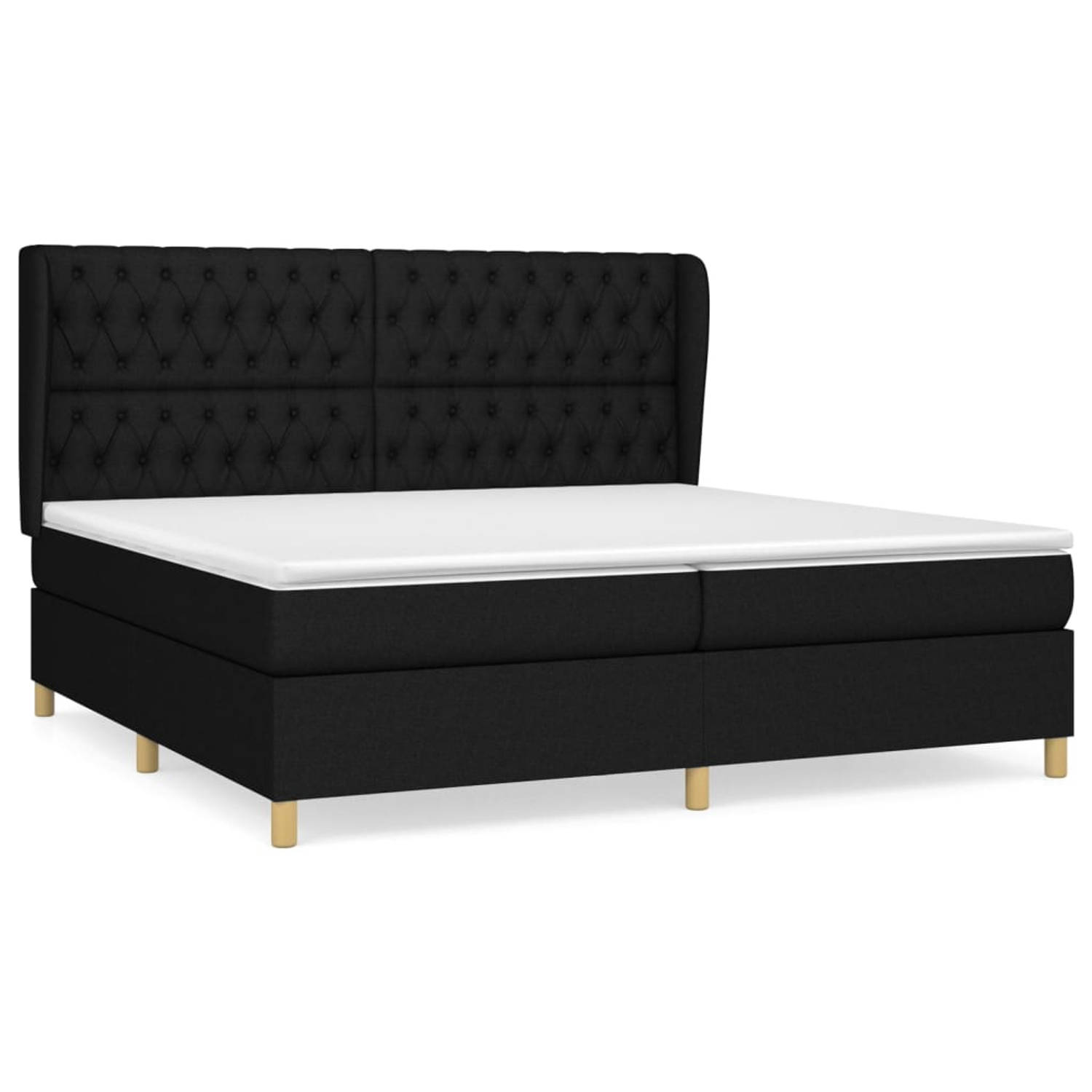 The Living Store Boxspringbed - Pocketvering - 203 x 203 x 118/128 cm - Duurzaam zwart bed met verstelbaar hoofdbord en middelharde matrassen - inclusief huidvriendelijke topmatras