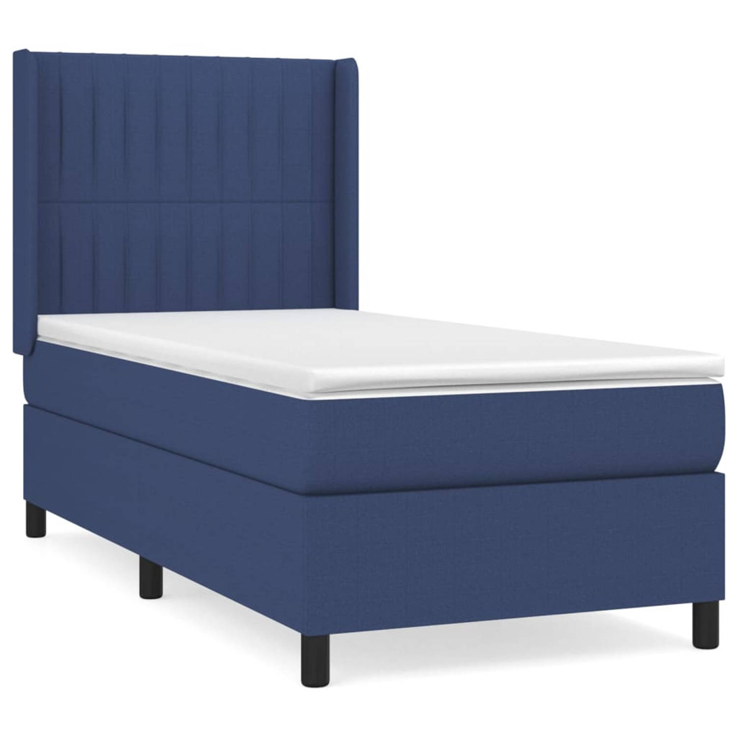 The Living Store Boxspring Bed - Blauw - 203 x 103 x 118/128 cm - Pocketvering Matras - Middelharde Ondersteuning - Huidvriendelijk Topmatras