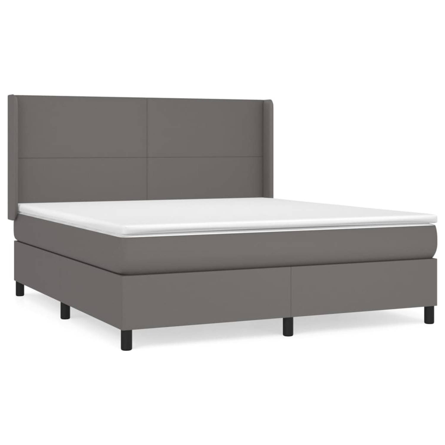 The Living Store Boxspring met matras kunstleer grijs 160x200 cm - Bed