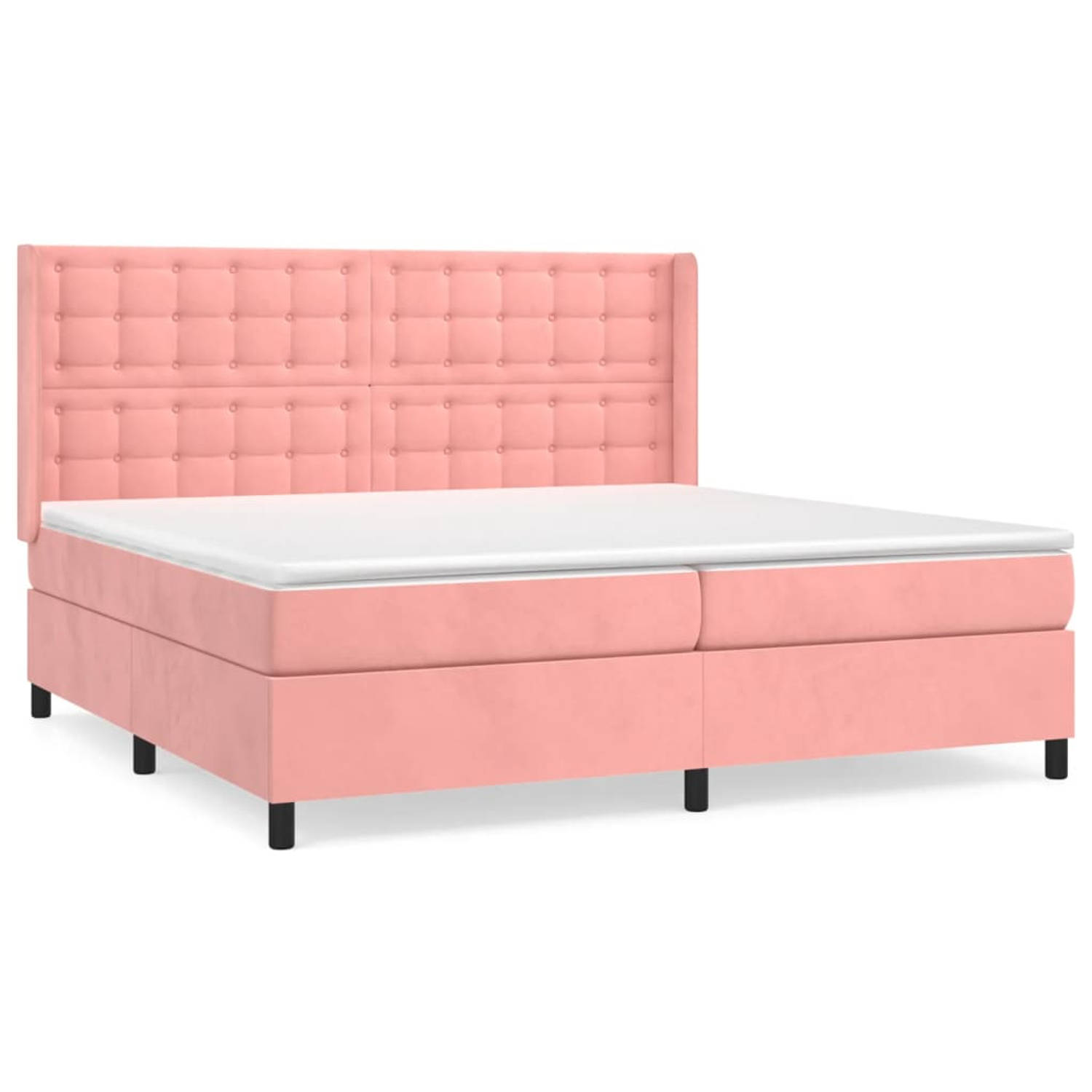 The Living Store Boxspring met matras fluweel roze 200x200 cm - Bed