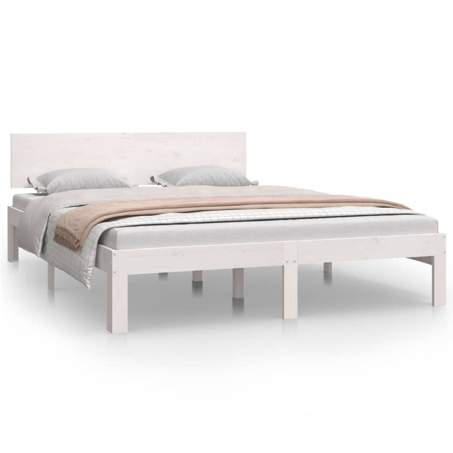 The Living Store Bedframe massief grenenhout wit 140x200 cm - Bedframe - Bedframes - Bed - Bedbodem - Ledikant - Bed Frame - Massief Houten Bedframe - Slaapmeubel - Tweepersoonsbed