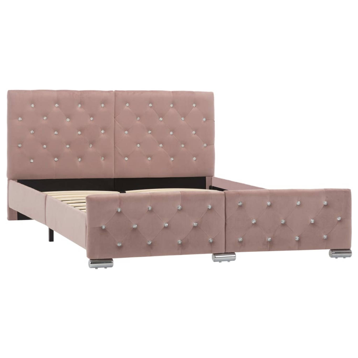 The Living Store Bedframe fluweel roze 140x200 cm - Bed