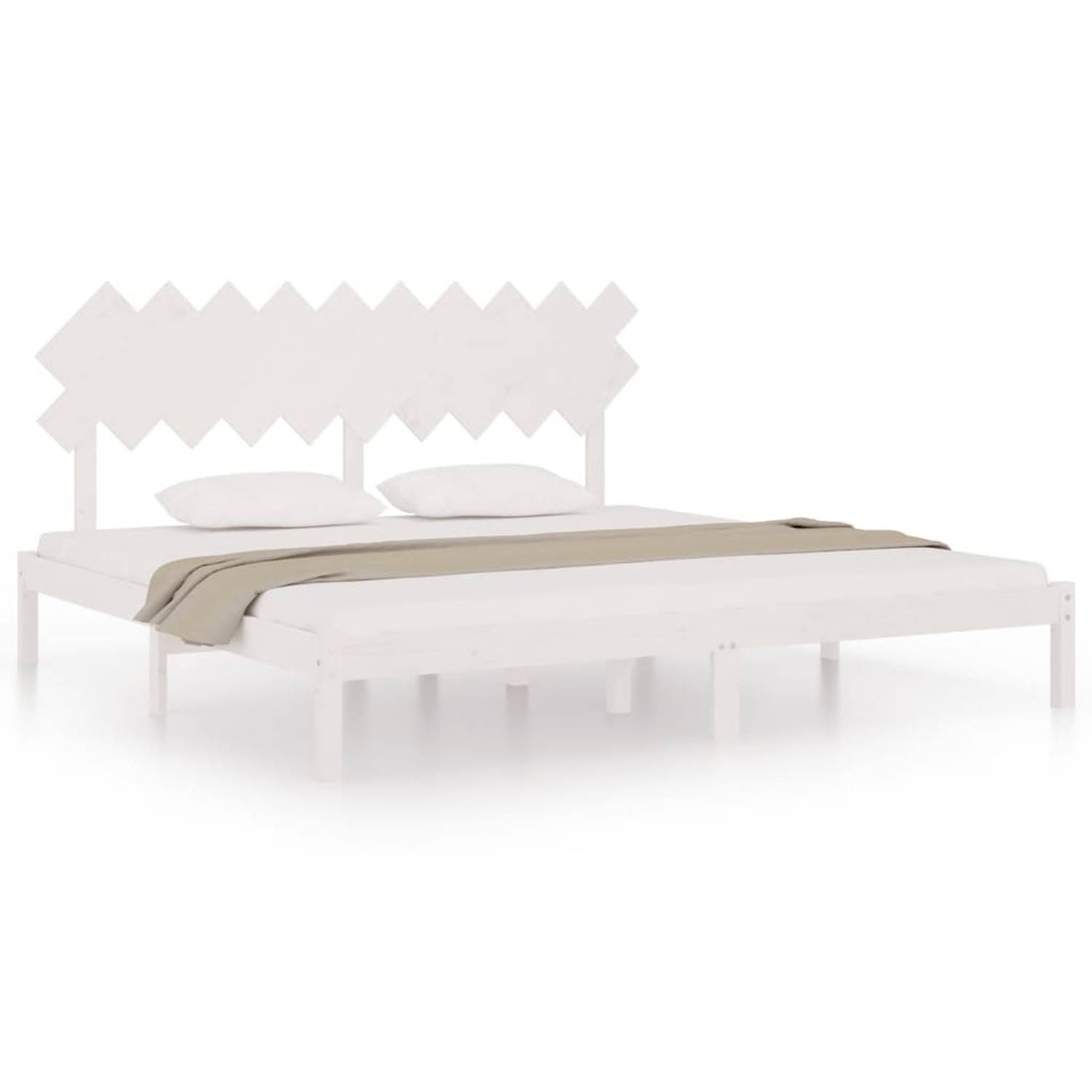 The Living Store Bedframe massief hout wit 200x200 cm - Bedframe - Bedframes - Bed - Bedbodem - Ledikant - Bed Frame - Massief Houten Bedframe - Slaapmeubel - Tweepersoonsbed - Bed