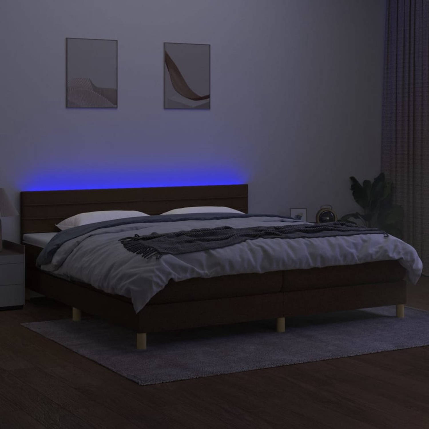 The Living Store Boxspringset - Donkerbruin - 203 x 200 x 78/88 cm - Met verstelbaar hoofdbord en LED-verlichting -