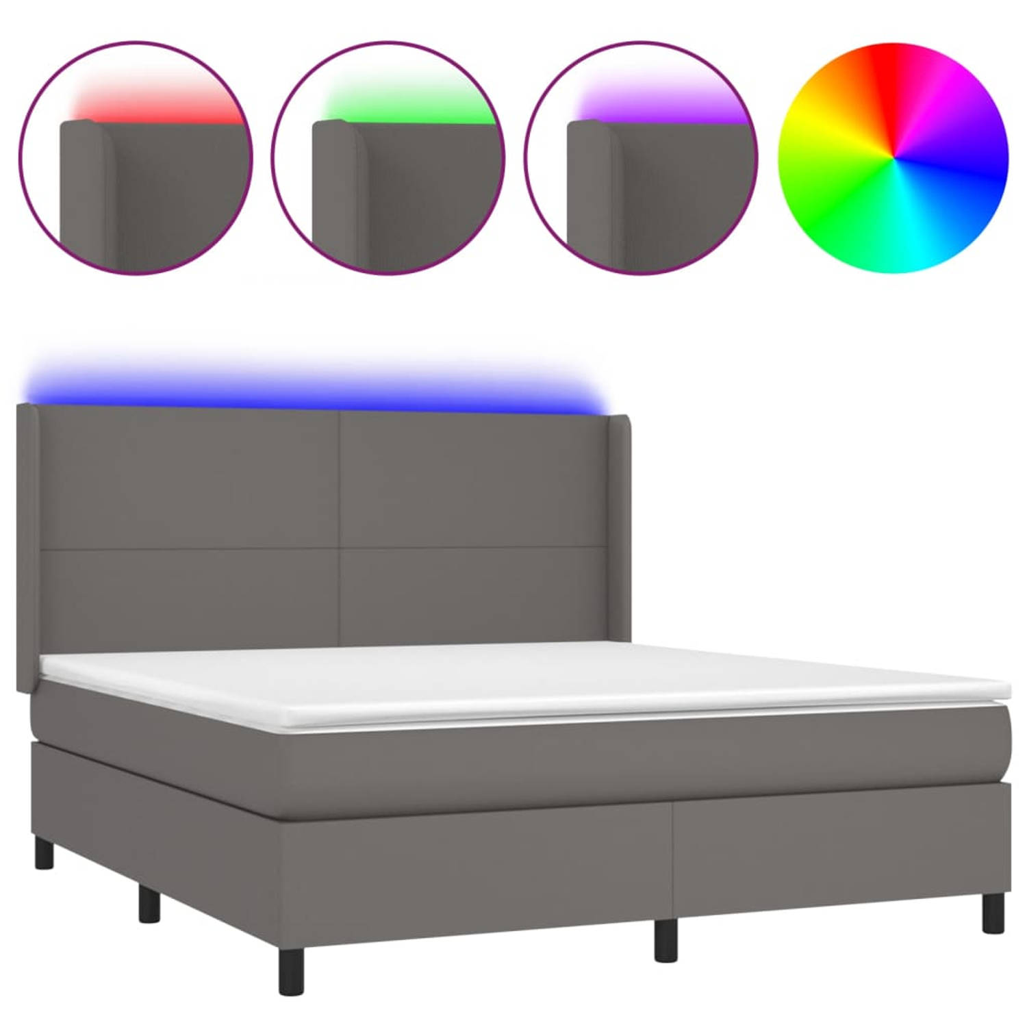 The Living Store Bed - Boxspring - 160 x 200 cm - Duurzaam kunstleer - Verstelbaar hoofdbord - Kleurrijke LED-verlichting - Pocketvering matras - Huidvriendelijk topmatras - Inclus