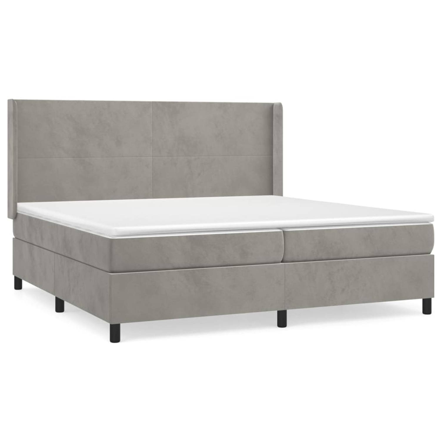 The Living Store Boxspring met matras fluweel lichtgrijs 200x200 cm - Bed