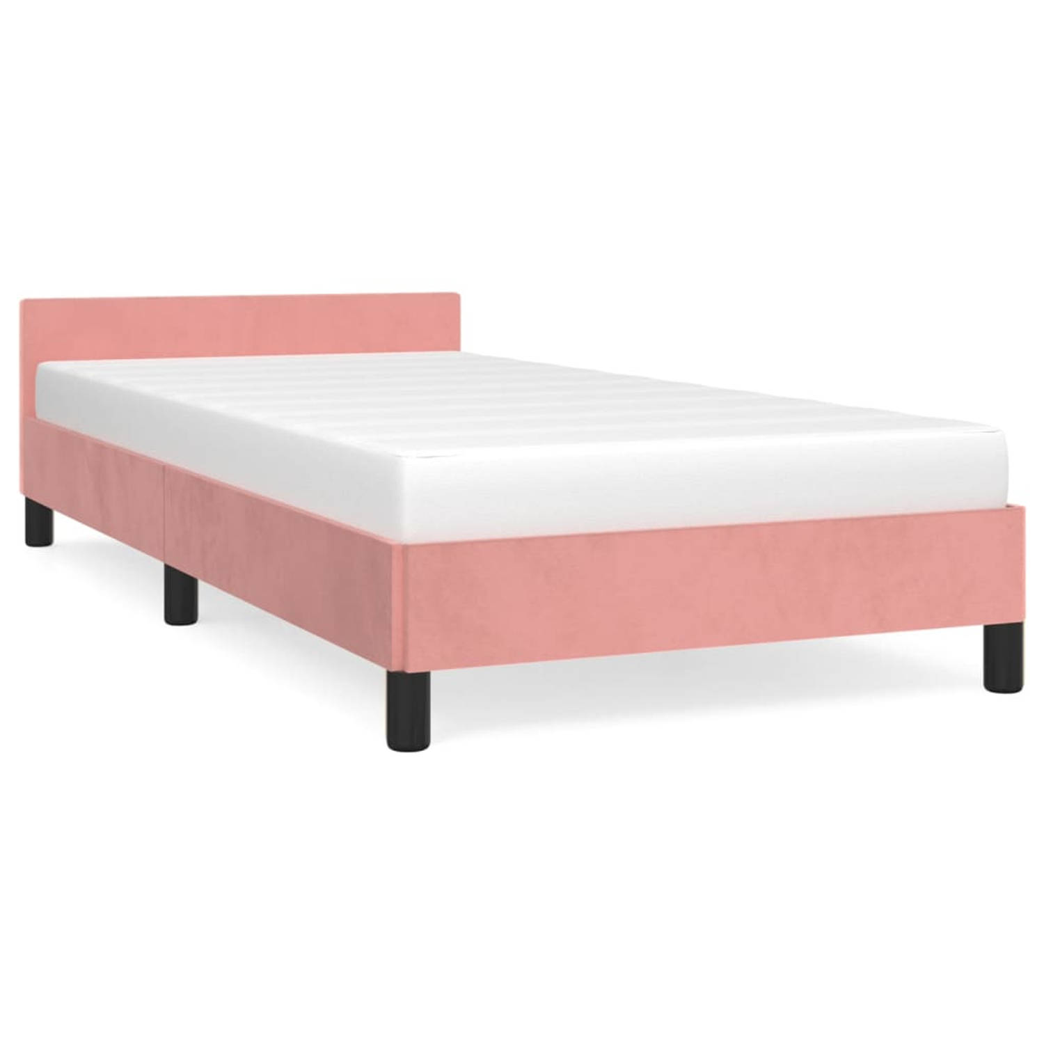The Living Store Bed met Hoofdeinde - Roze - 193x93x50 cm - Fluweel - Multiplex Lattenbodem