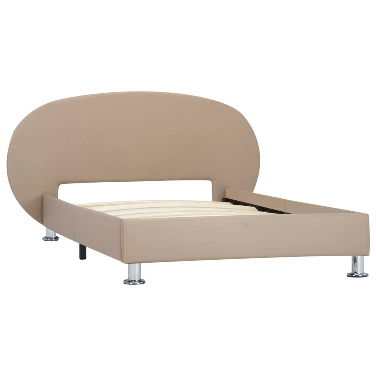 The Living Store Bedframe - Kunstleren - Cappuccino - 208 x 133 x 70 cm - 100 x 200 cm - Gepoedercoat stalen frame en houten lattenbodem