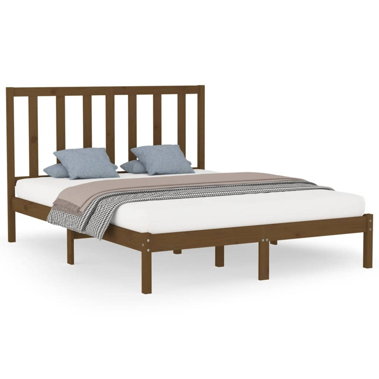 The Living Store Bedframe massief hout honingbruin 150x200 cm 5FT King Size - Bedframe - Bedframes - Tweepersoonsbed - Bed - Bedombouw - Dubbel Bed - Frame - Bed Frame - Ledikant -