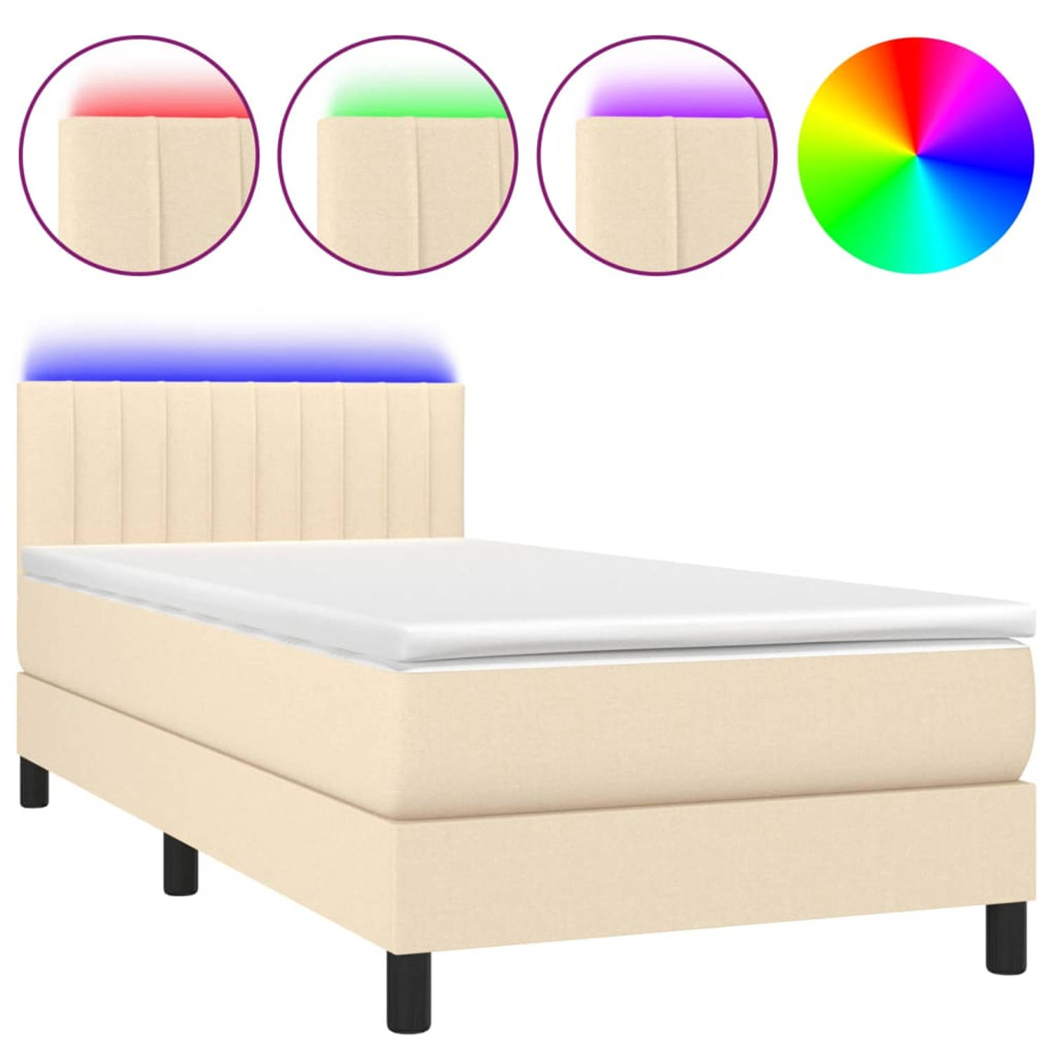 The Living Store Boxspring met matras en LED stof crèmekleurig 100x200 cm - Boxspring - Boxsprings - Bed - Slaapmeubel - Boxspringbed - Boxspring Bed - Tweepersoonsbed - Bed Met Ma
