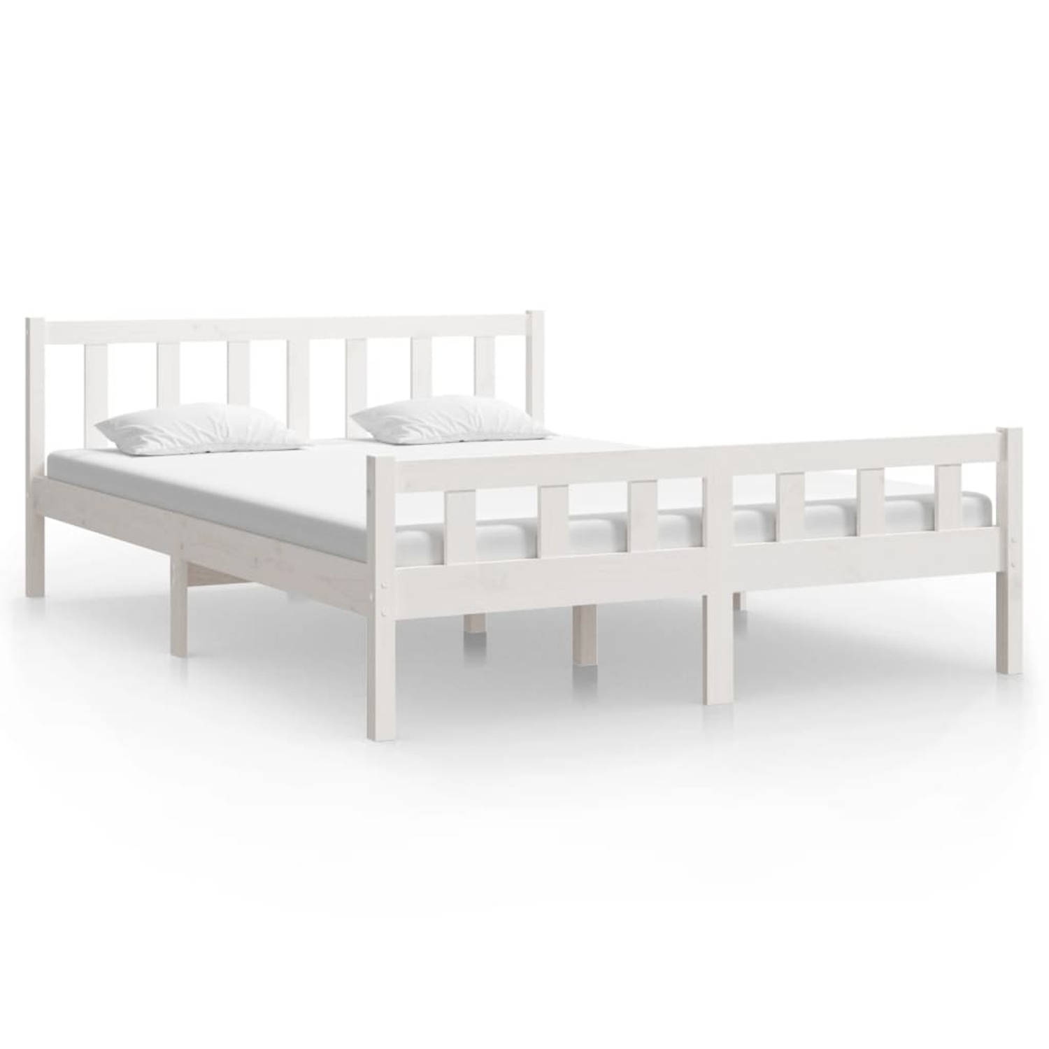 The Living Store Bedframe massief hout wit 140x200 cm - Bedframe - Bedframes - Tweepersoonsbed - Bed - Bedombouw - Dubbel Bed - Frame - Bed Frame - Ledikant - Houten Bedframe - Twe