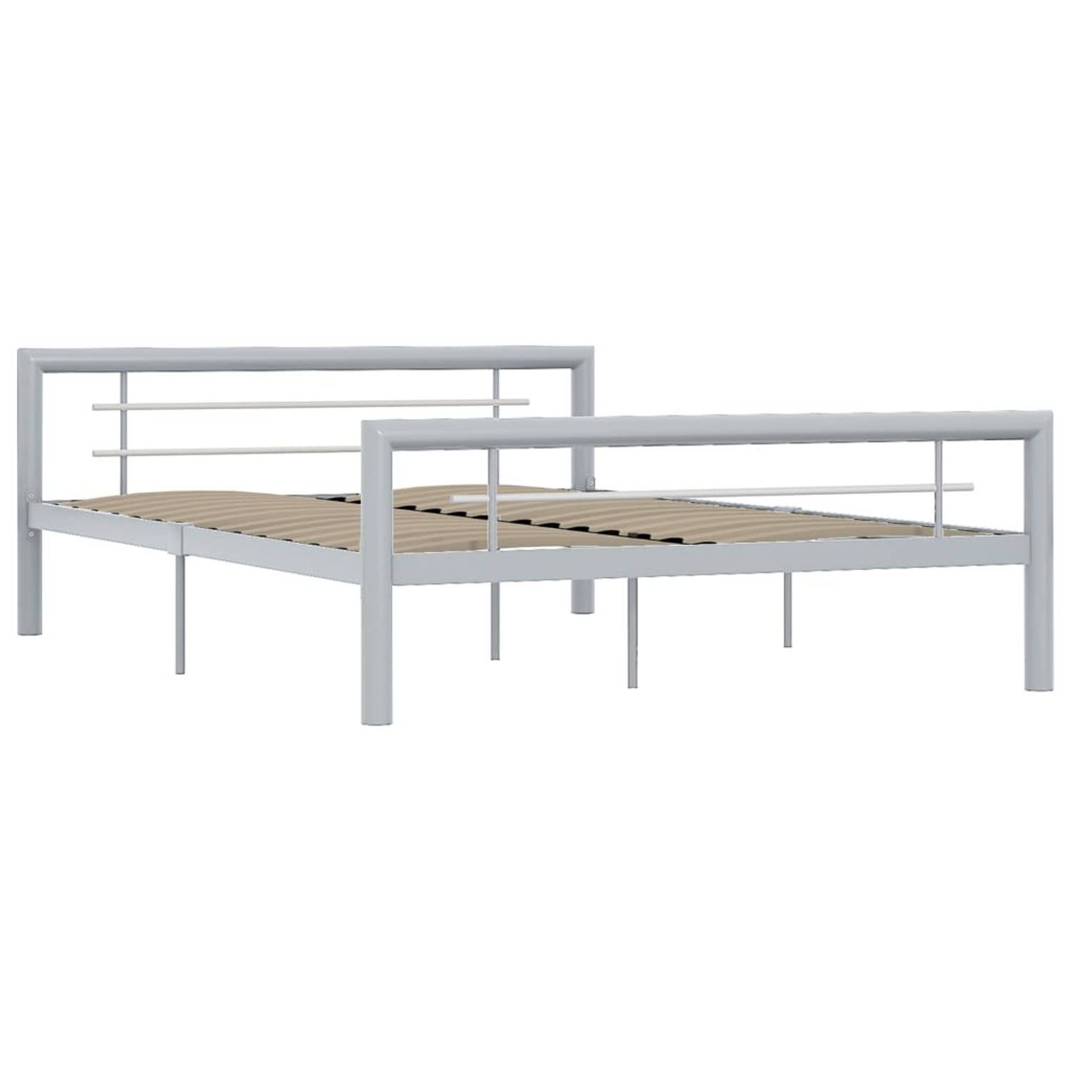 The Living Store Bedframe metaal grijs en wit 160x200 cm - Bed