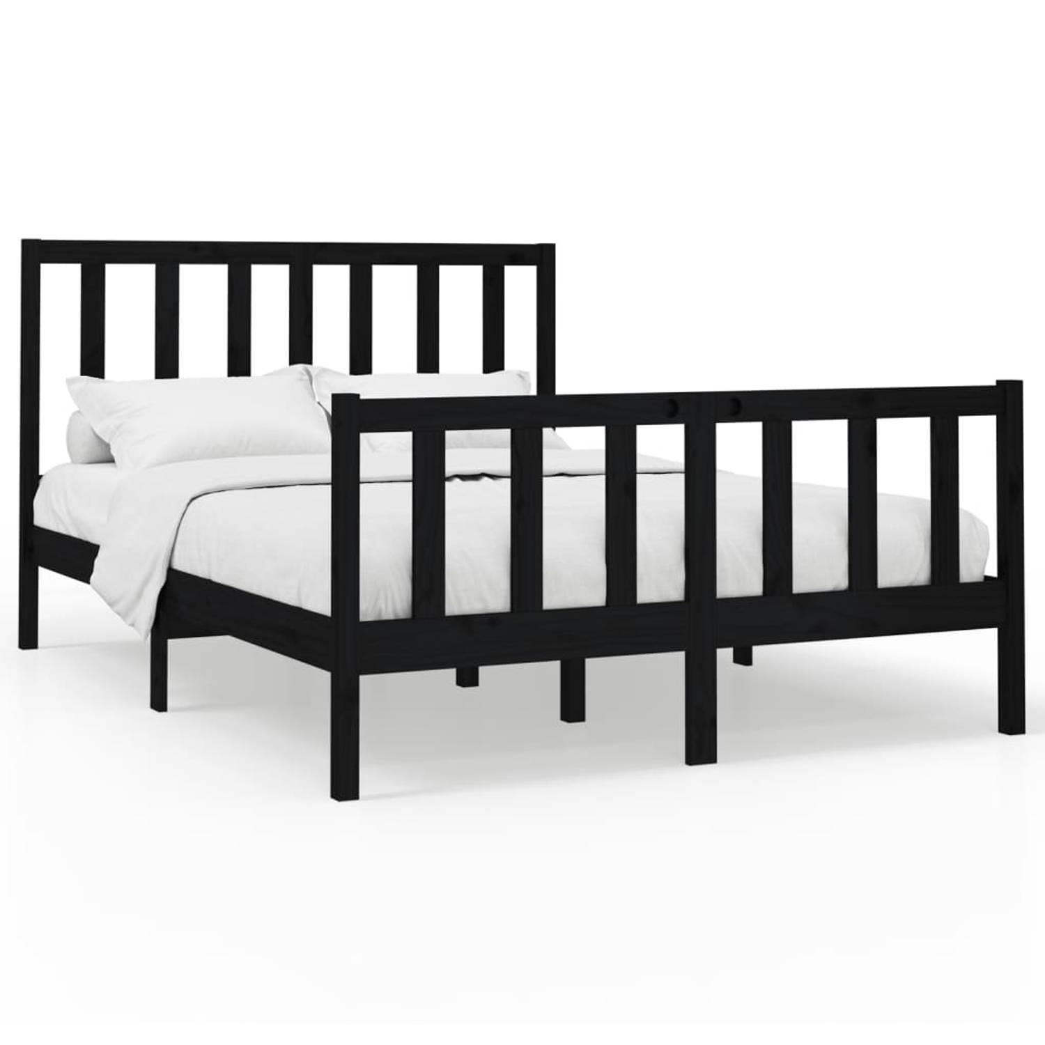 The Living Store Bedframe massief grenenhout zwart 150x200 cm 5FT King Size - Bedframe - Bedframes - Bed - Bedbodem - Ledikant - Bed Frame - Massief Houten Bedframe - Slaapmeubel -