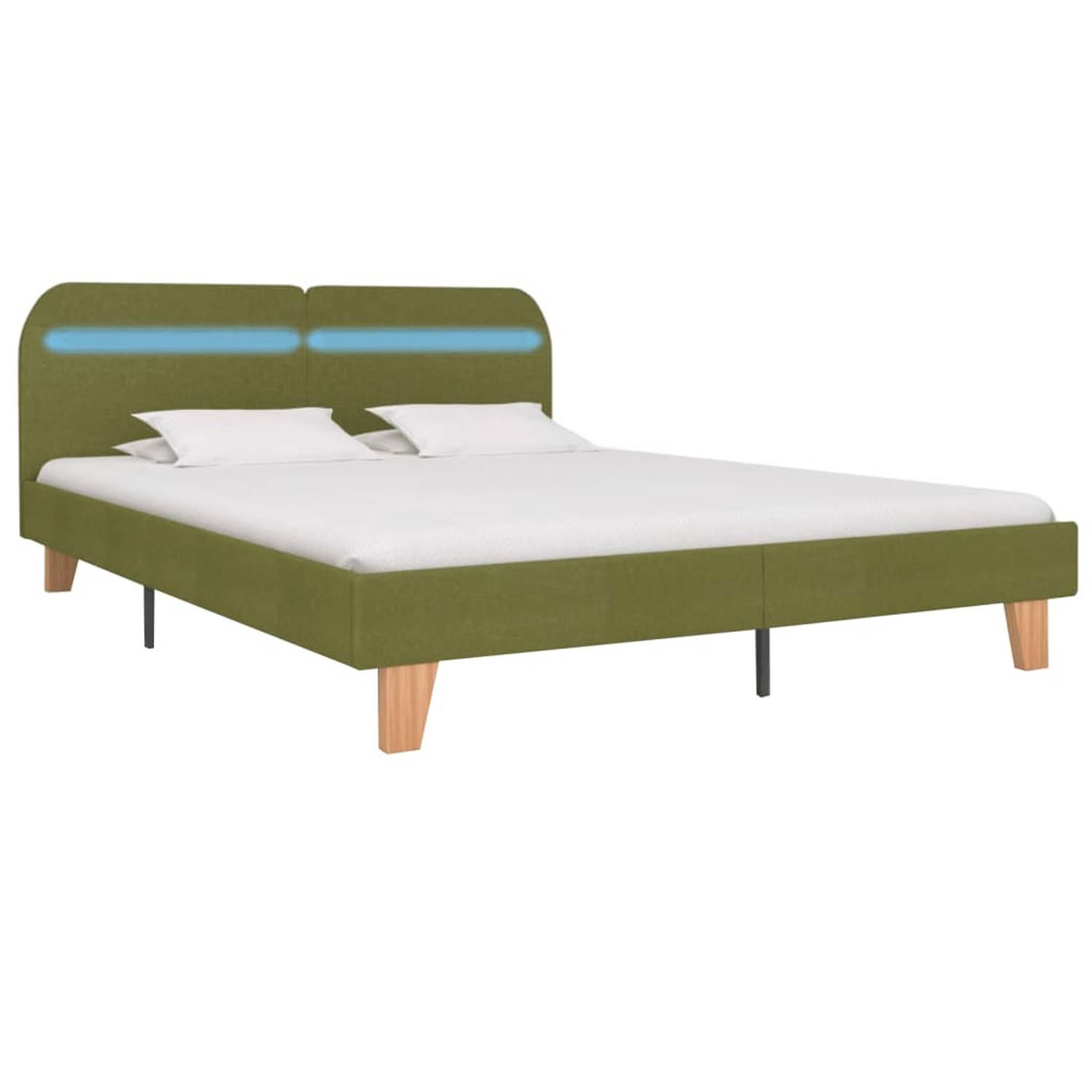 The Living Store Bedframe met LED stof groen 160x200 cm - Bed