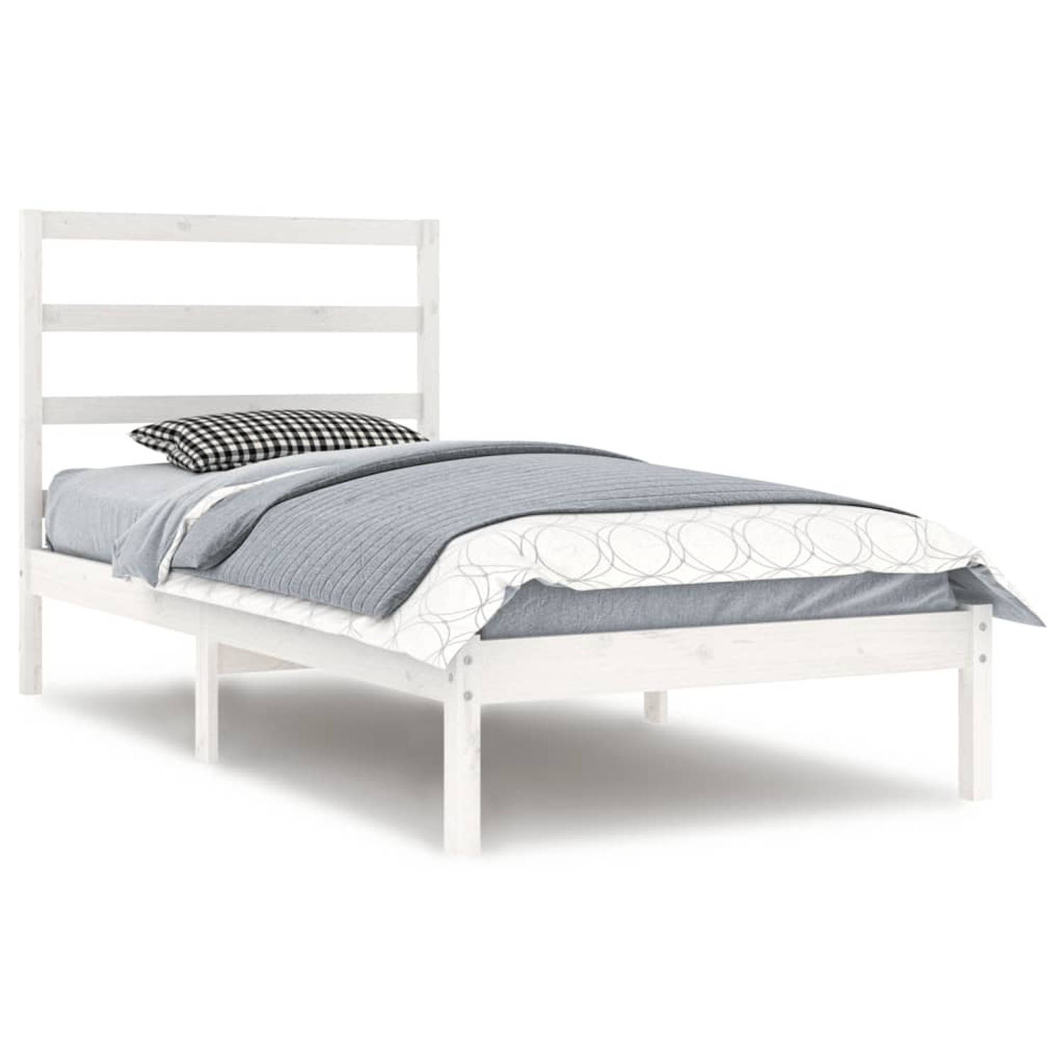 The Living Store Bedframe massief grenenhout wit 100x200 cm - Bedframe - Bedframes - Bed - Bedbodem - Ledikant - Bed Frame - Massief Houten Bedframe - Slaapmeubel - Eenpersoonsbed