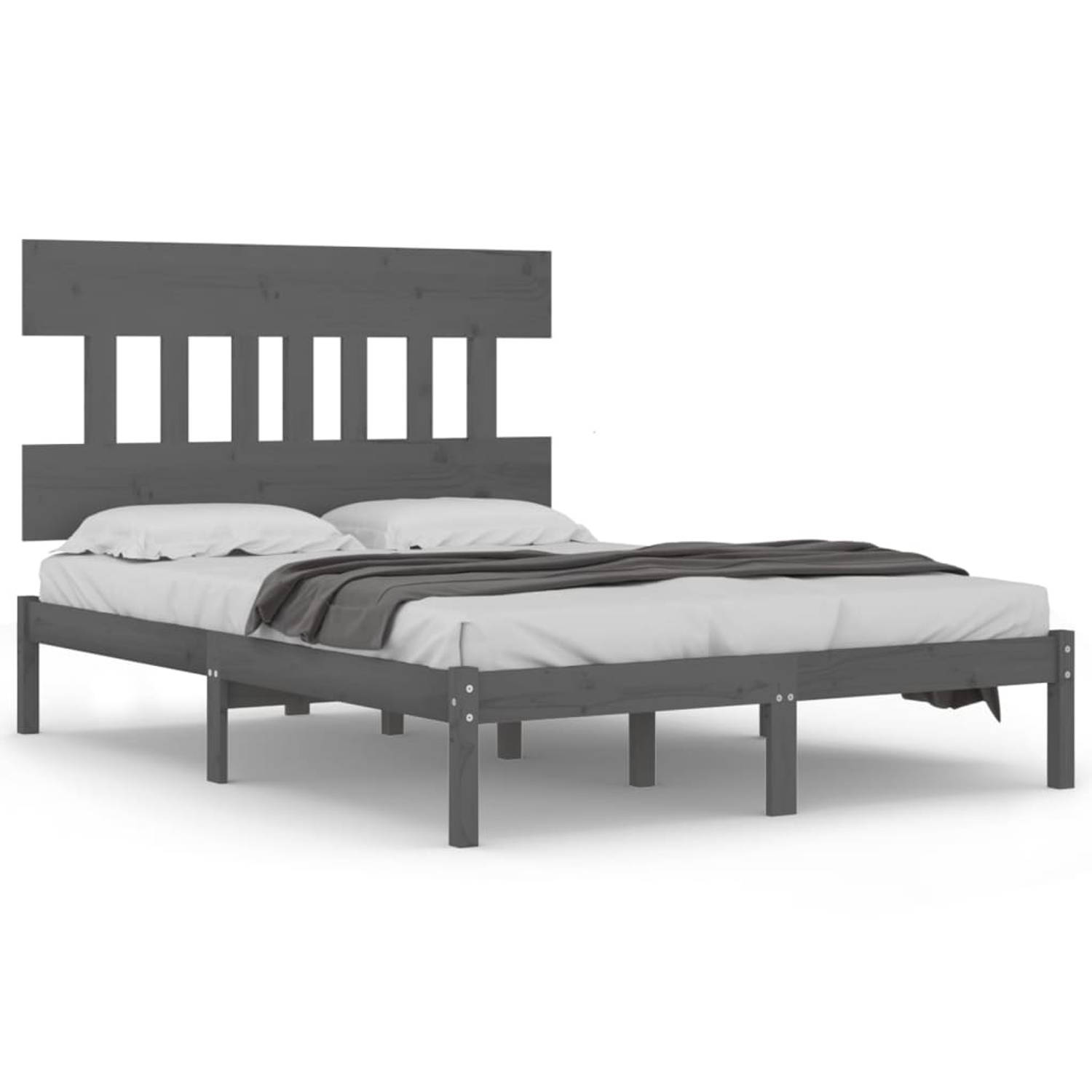 The Living Store Bedframe massief hout grijs 160x200 cm - Bedframe - Bedframes - Tweepersoonsbed - Bed - Bedombouw - Dubbel Bed - Frame - Bed Frame - Ledikant - Bedframe Met Hoofde