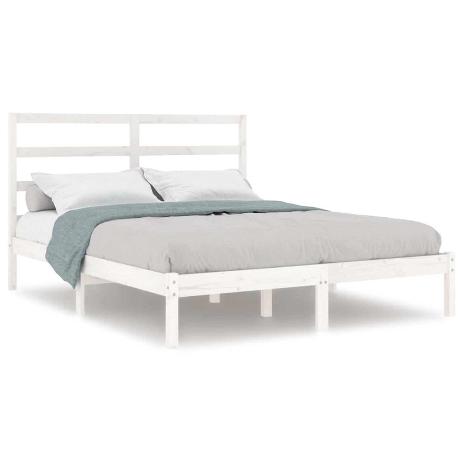 The Living Store Houten Bedframe - 205.5 x 156 x 100 cm - Hoogwaardig Grenenhout - Stevige Lattenbodem - Comfortabel Hoofdeinde