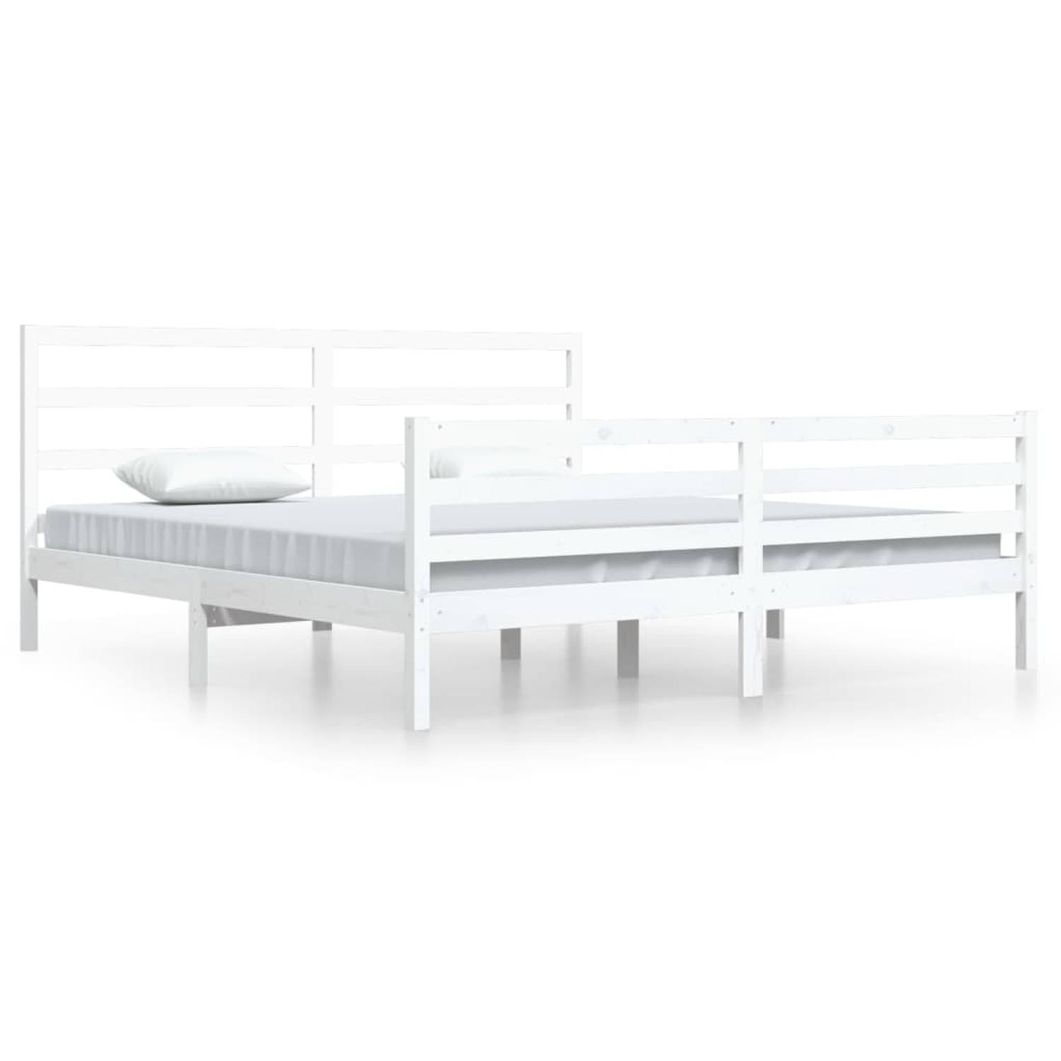 The Living Store Bedframe massief grenenhout wit 200x200 cm - Bedframe - Bedframes - Bed - Bedbodem - Ledikant - Bed Frame - Massief Houten Bedframe - Slaapmeubel - Bedden - Bedbod