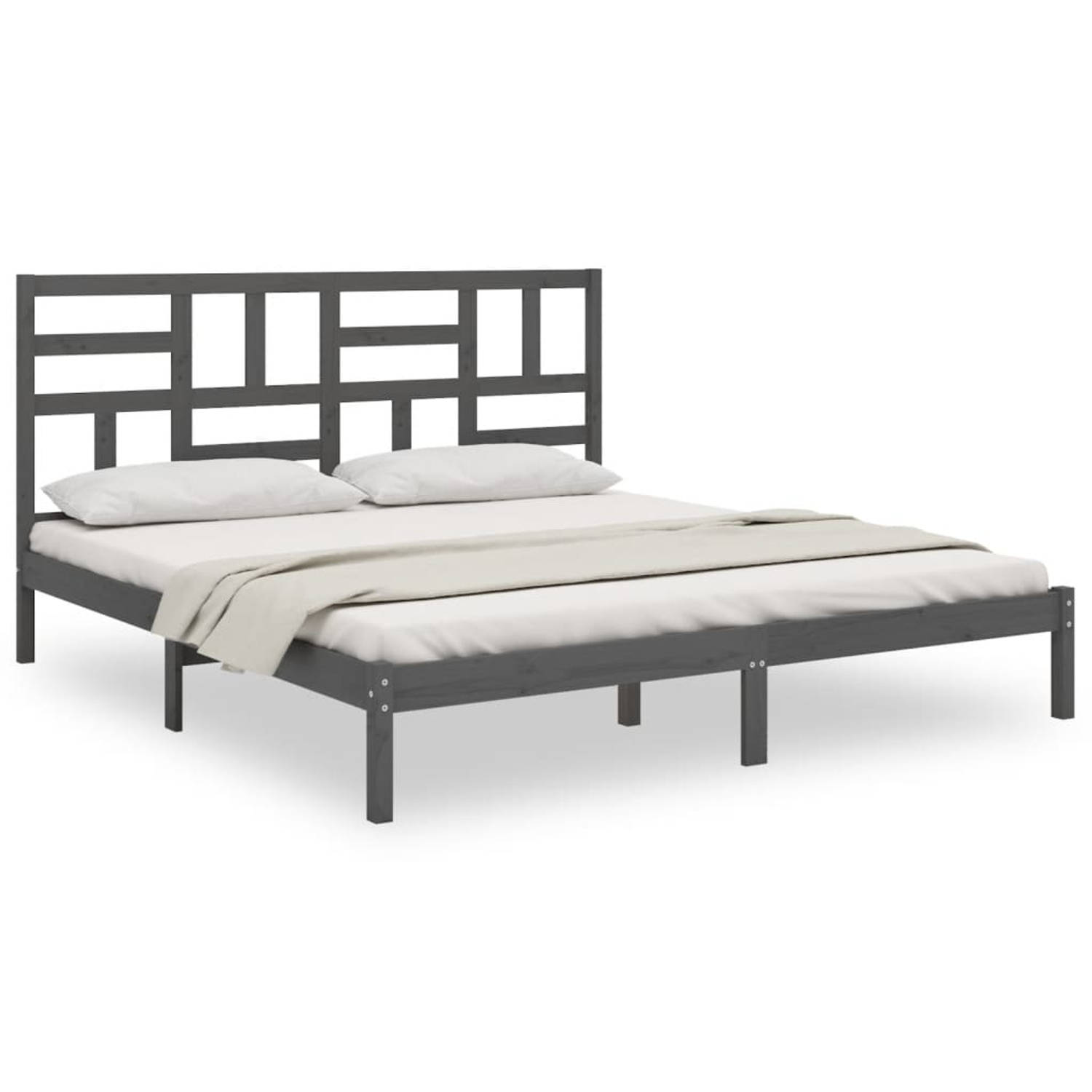The Living Store Bedframe massief hout grijs 200x200 cm - Bedframe - Bedframes - Bed - Bedbodem - Ledikant - Bed Frame - Massief Houten Bedframe - Slaapmeubel - Tweepersoonsbed - B