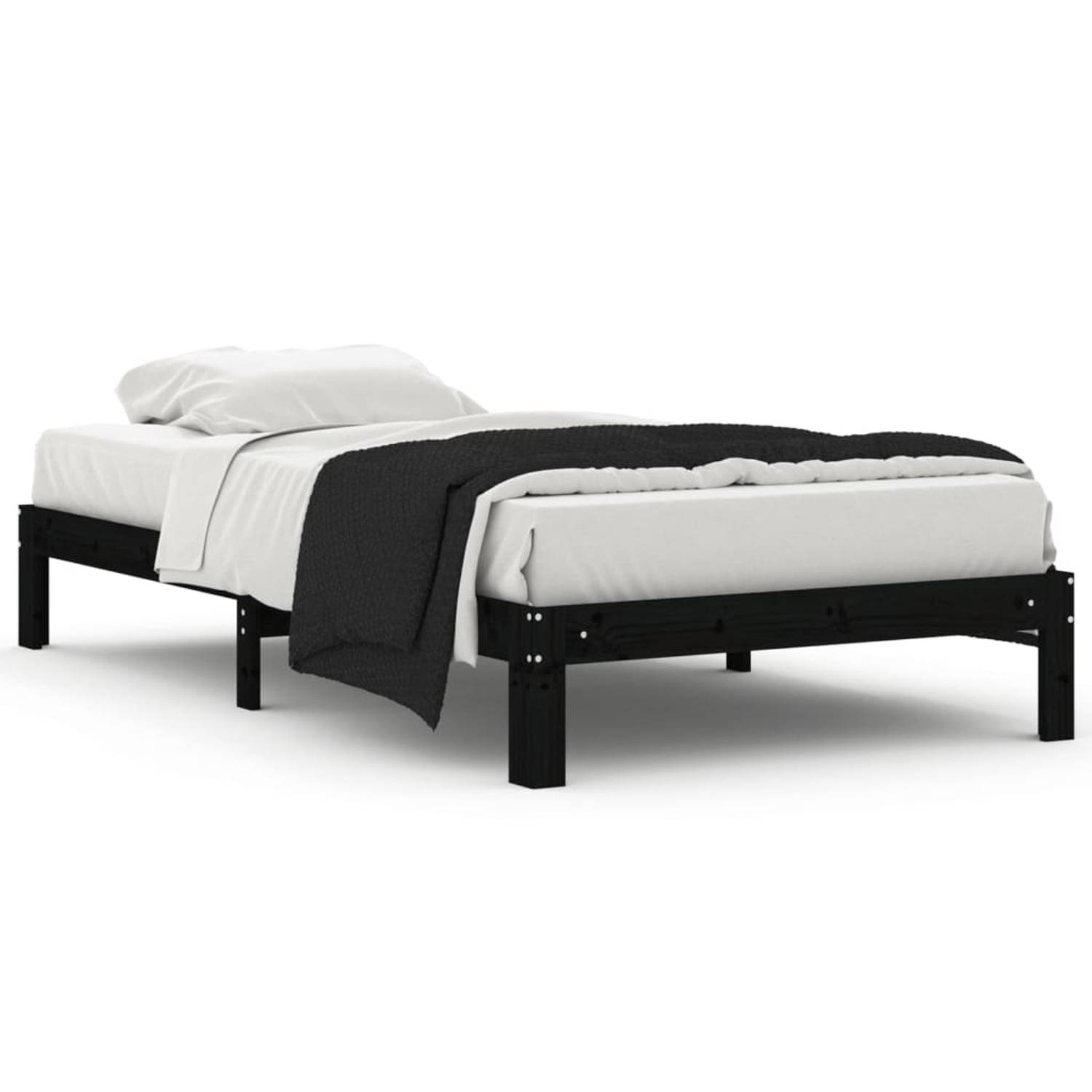 The Living Store Bedframe massief grenenhout zwart 100x200 cm - Bedframe - Bedframes - Bed - Bedbodem - Ledikant - Bed Frame - Massief Houten Bedframe - Slaapmeubel - Eenpersoonsbe