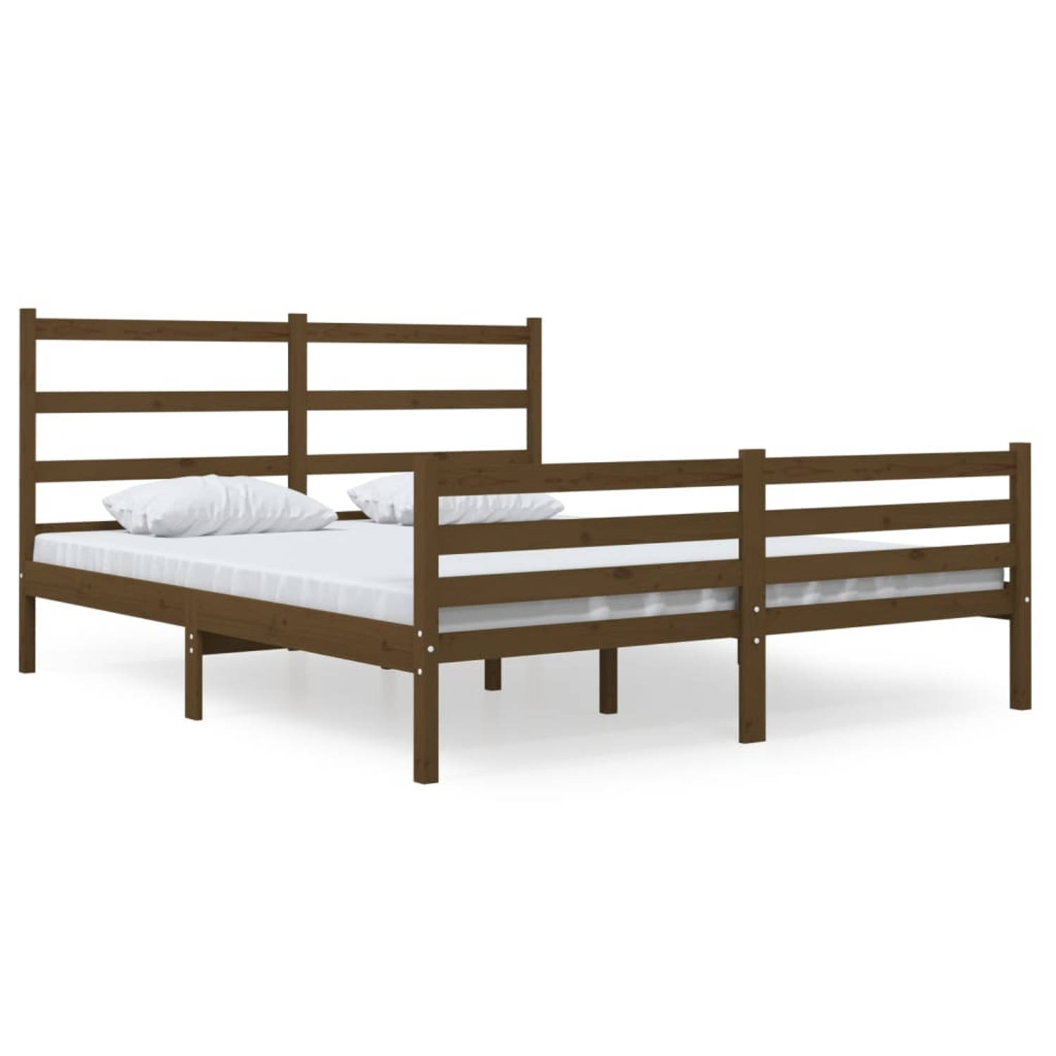 The Living Store Bedframe grenenhout honingbruin 150x200 cm 5FT King Size - Bedframe - Bedframes - Tweepersoonsbed - Bed - Bedombouw - Dubbel Bed - Frame - Bed Frame - Ledikant - H