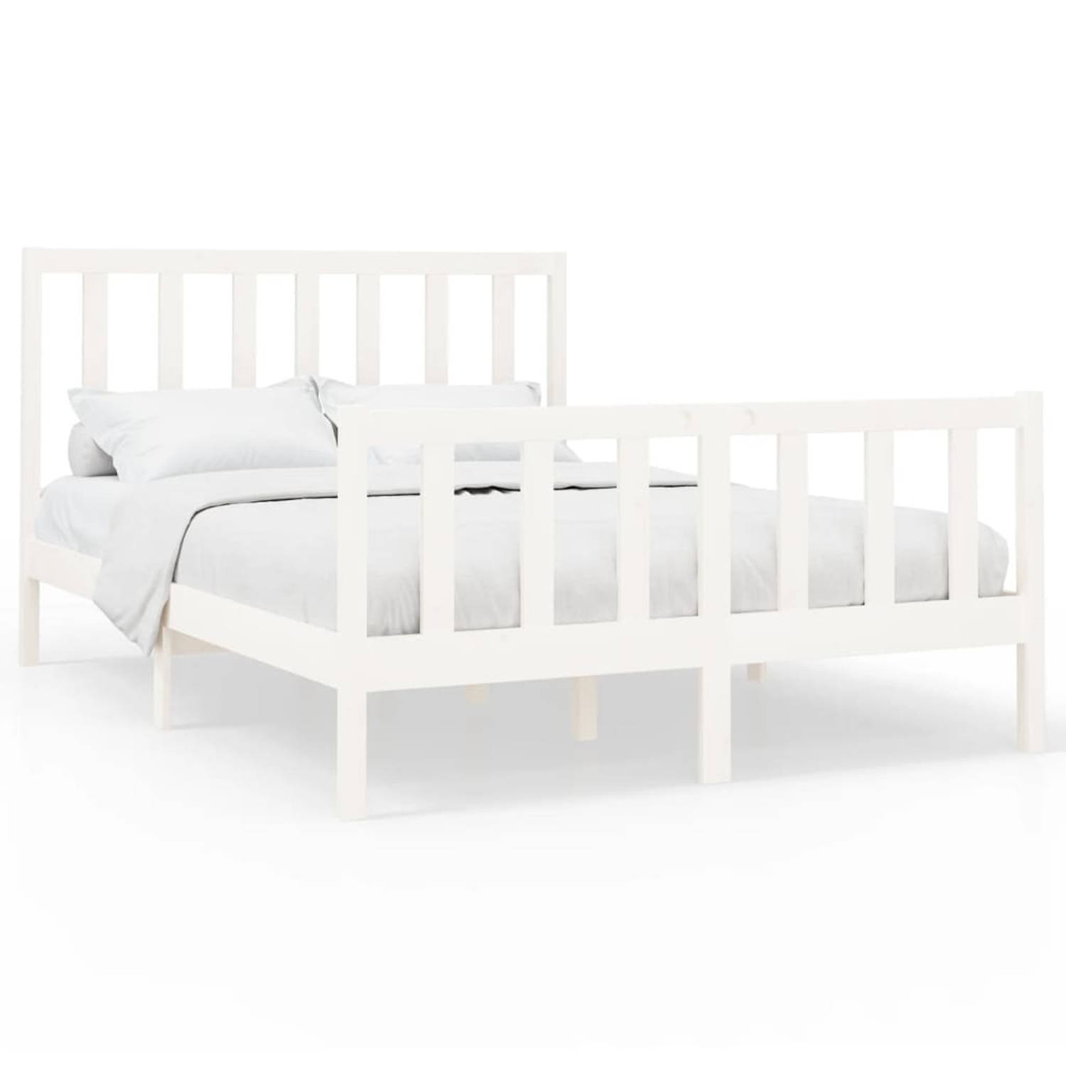 The Living Store Bedframe massief grenenhout wit 160x200 cm - Bedframe - Bedframes - Bed - Bedbodem - Ledikant - Bed Frame - Massief Houten Bedframe - Slaapmeubel - Tweepersoonsbed