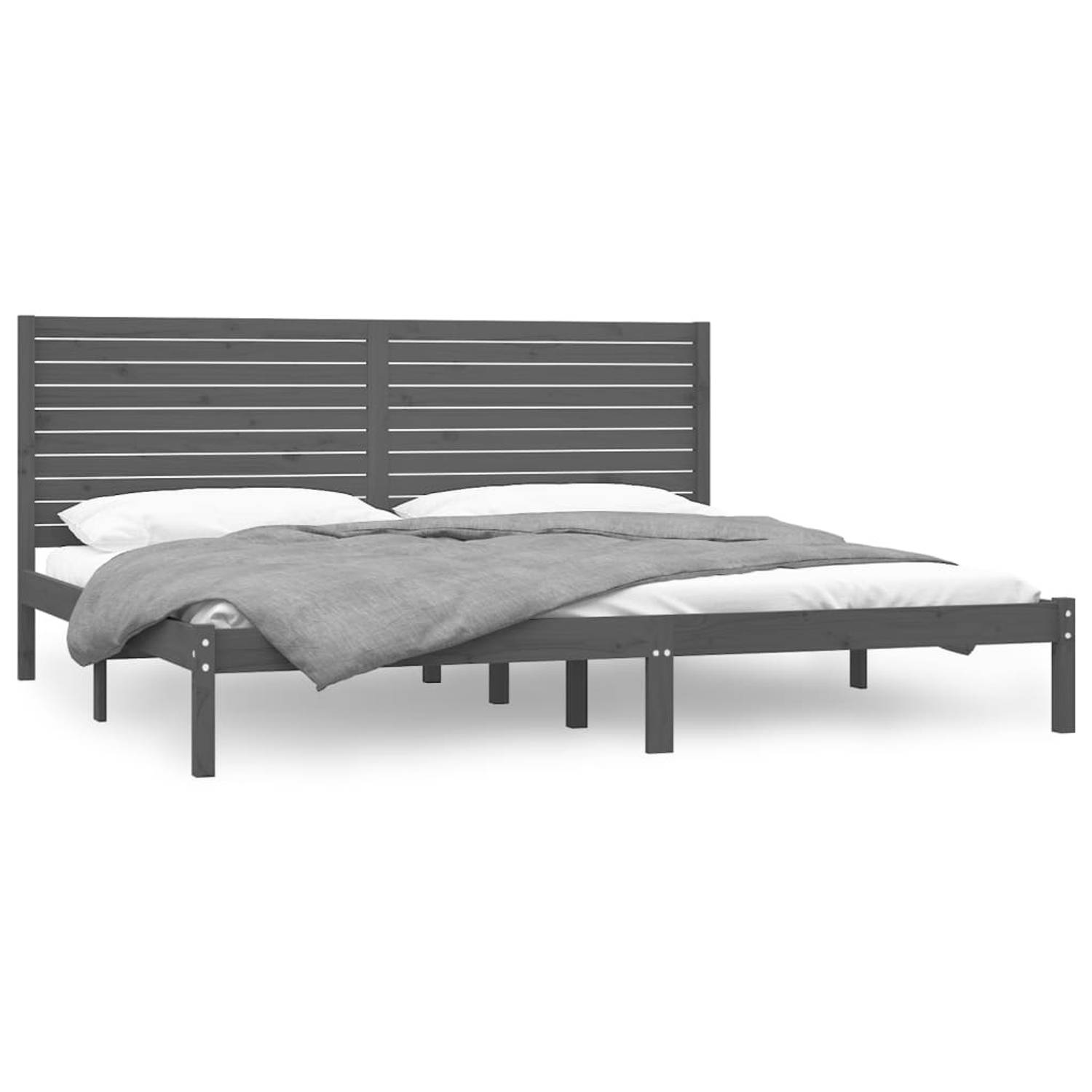 The Living Store Bedframe massief hout grijs 200x200 cm - Bedframe - Bedframes - Tweepersoonsbed - Bed - Bedombouw - Dubbel Bed - Frame - Bed Frame - Ledikant - Bedframe Met Hoofde